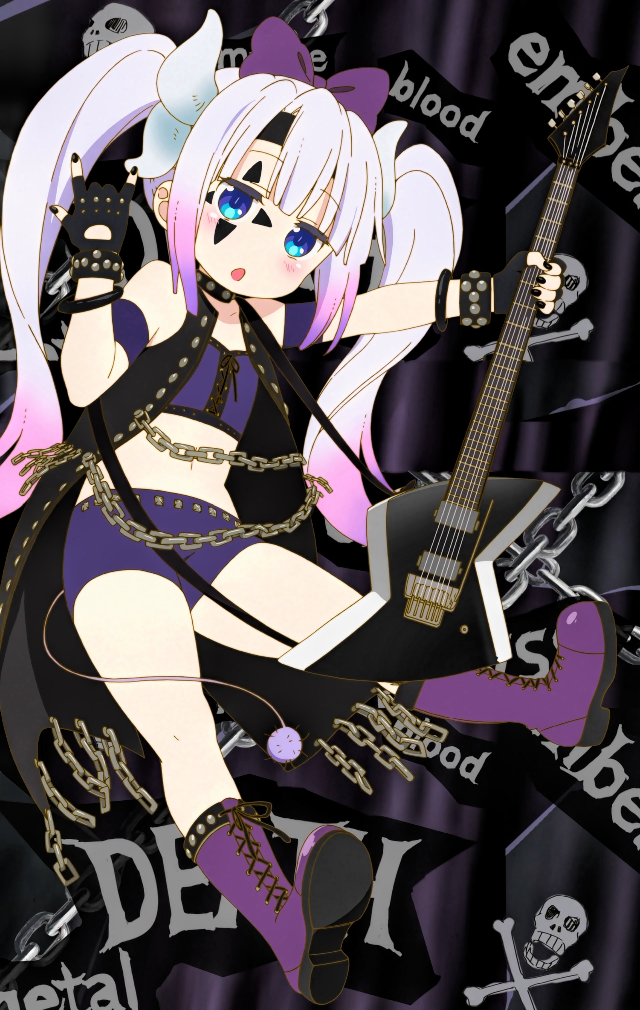 guitar, performance, choice, electric guitar, bass guitar, musical instrument, arts culture and entertainment, still life, Kanna Kamui (Kobayashi-san Chi no Maid Dragon), Phone HD Wallpaper