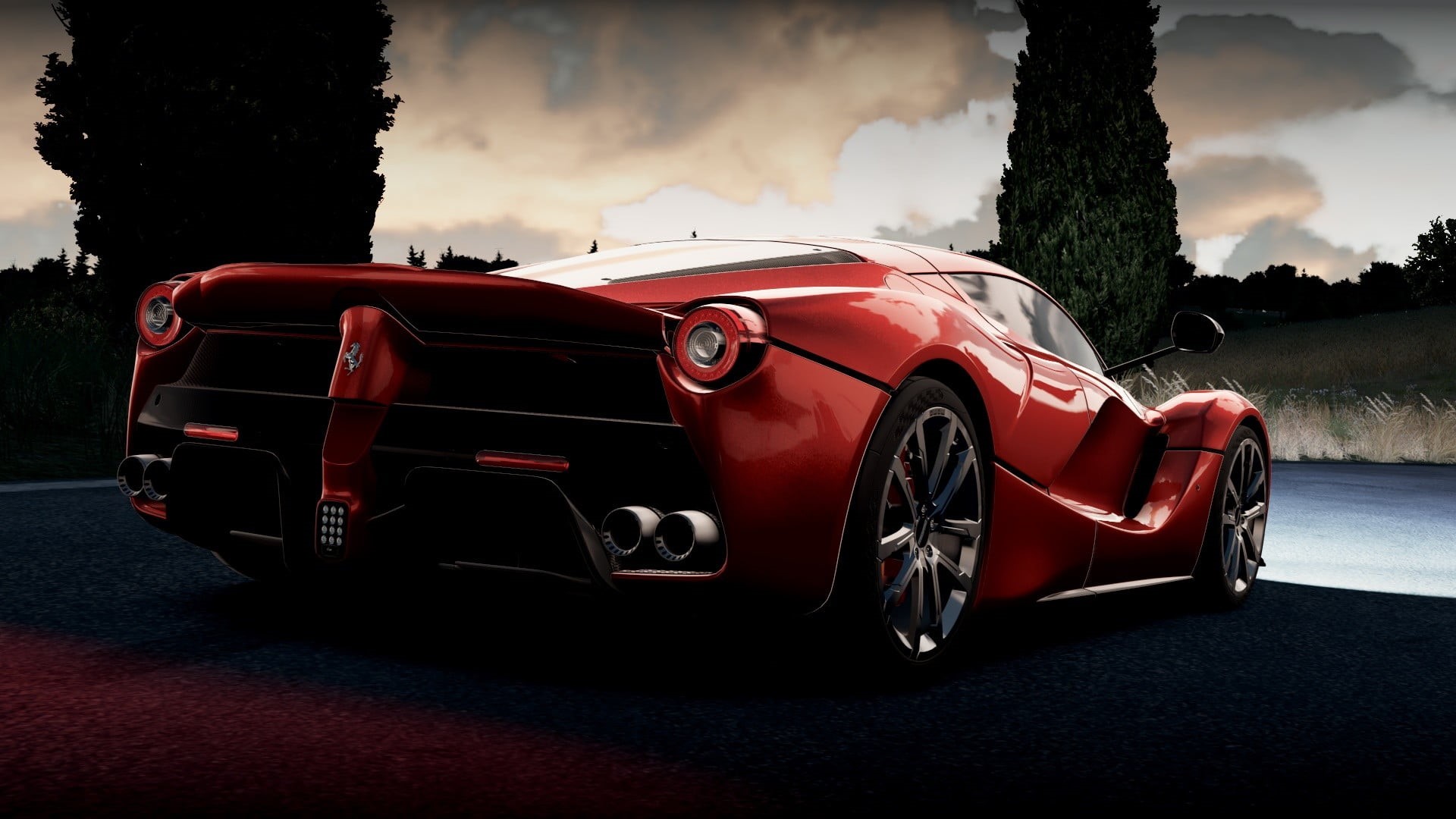 cloud - sky, transportation, mode of transportation, wheel, retro styled, sports, tree, motor vehicle, plant, Ferrari, convertible, video games, land vehicle, HD Wallpaper