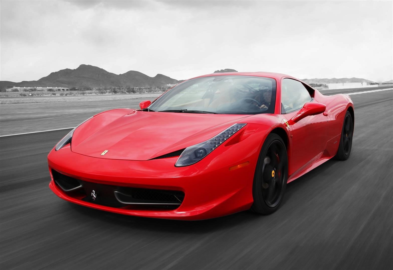 no people, mode of transportation, Ferrari, outdoors, mountain, transportation, red cars, sports, red, nature, motion, water, selective coloring, land, HD Wallpaper