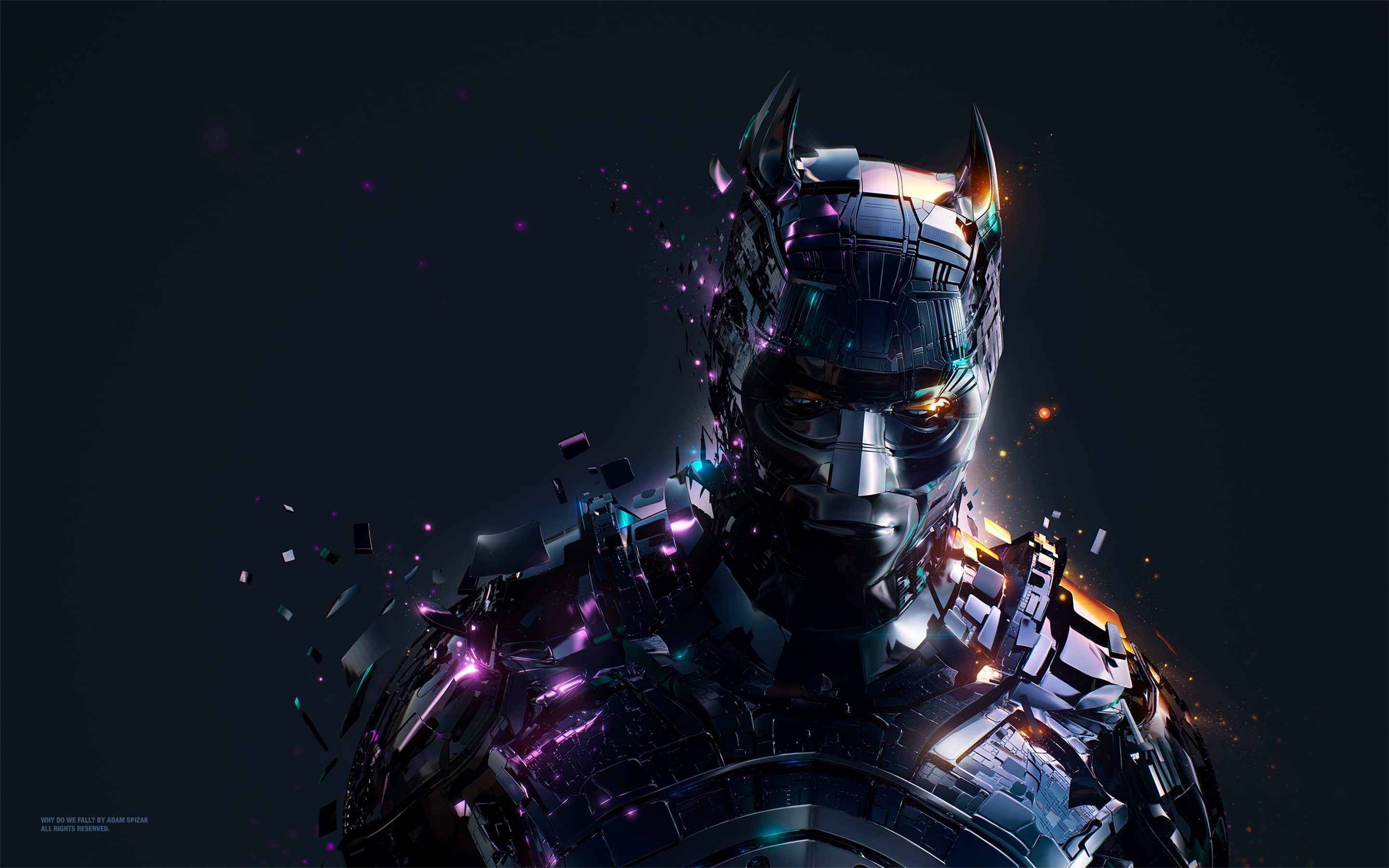 Batman, 2K, sky, multi colored, no people, Artwork, planet - space, technology, flame, futuristic, black background, night, architecture, distorted image, HD Wallpaper
