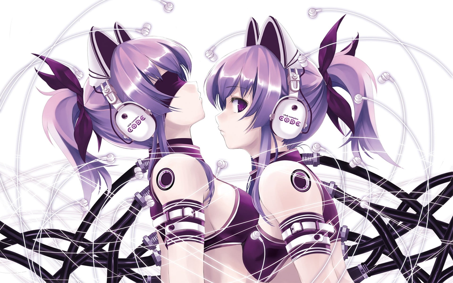 characters, variation, wires, low angle view, no people, retail, day, blindfold, two, choice, still life, anime girls, female, art and craft, indoors, headphones, HD Wallpaper