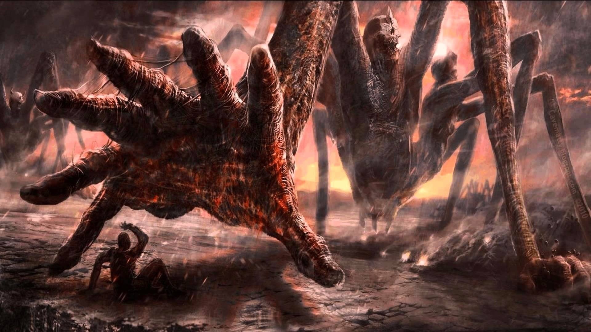 no people, giant, Thy Art Is Murder, nature, sky, monster, rock - object, tree, solid, hate, 1080P, illustration, sunset, outdoors, demon, cloud - sky, HD Wallpaper