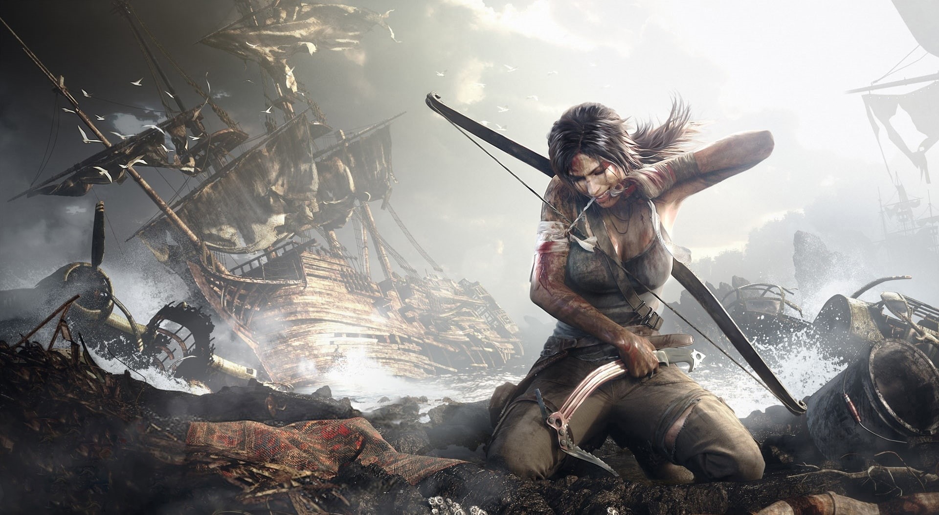 a survivor is born, new, front view, new tomb raider, tomb raider 2012, sitting, lifestyles, raider, fishing industry, vertebrate, casual clothing, women, HD Wallpaper
