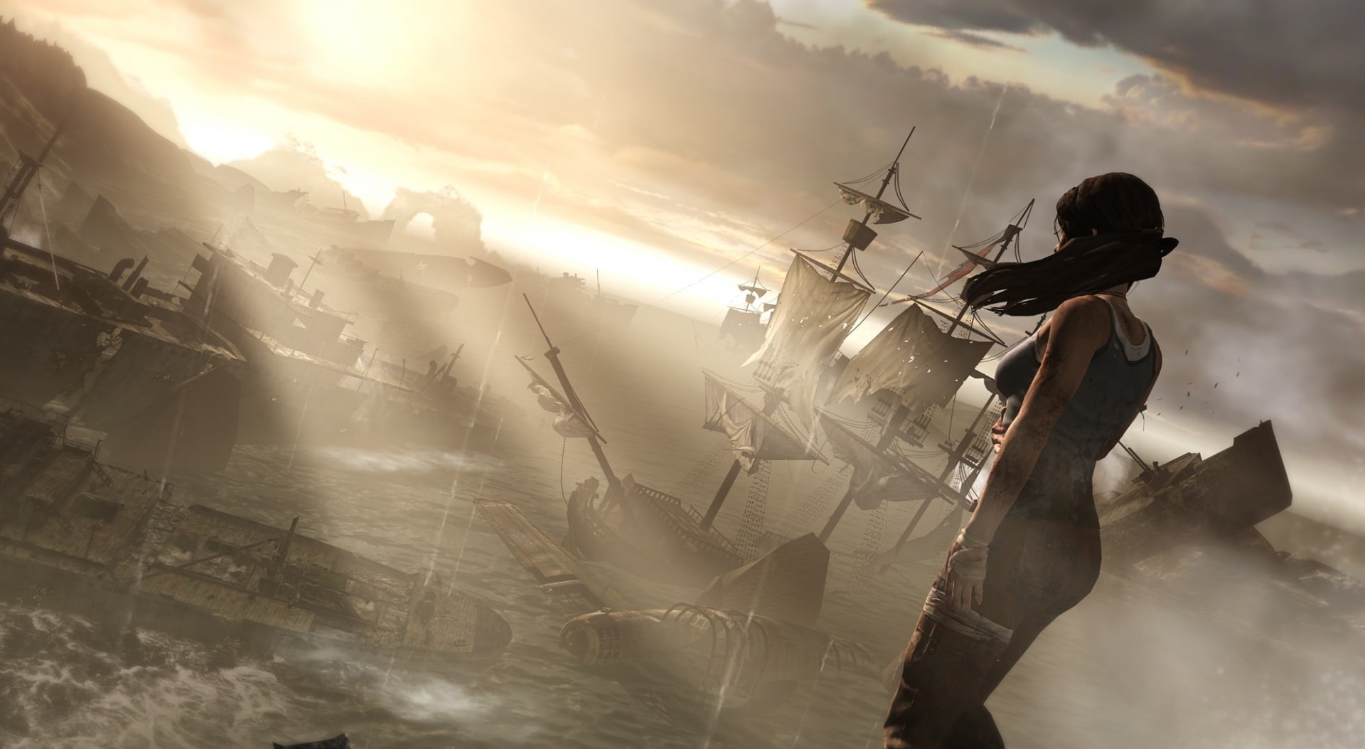 adult, sky, croft, lara croft, activity, standing, raider, one person, survivor, nature, boat, illustration, water, gaming, screenshots, near, men, woman, HD Wallpaper