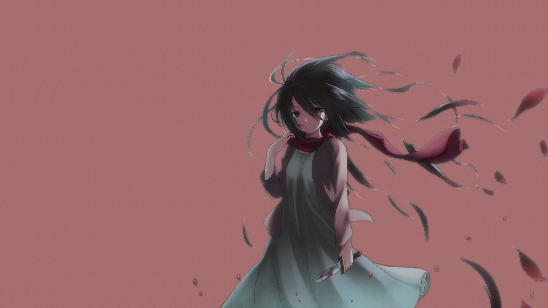 anime girls, 1080P, Shingeki no Kyojin, one person, leisure activity, colored background, hair toss, digital composite, young women, portrait, Mikasa Ackerman, HD Wallpaper