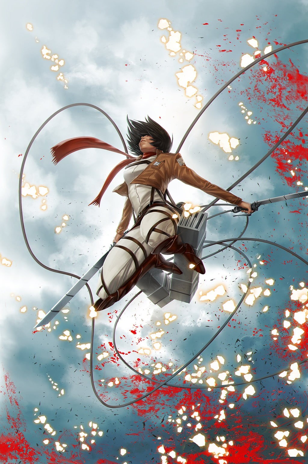 beautiful woman, plant, beauty, 720P, one person, jumping, celebration, human body part, character, outdoors, motion, Shingeki no Kyojin, females, illustration, Phone HD Wallpaper