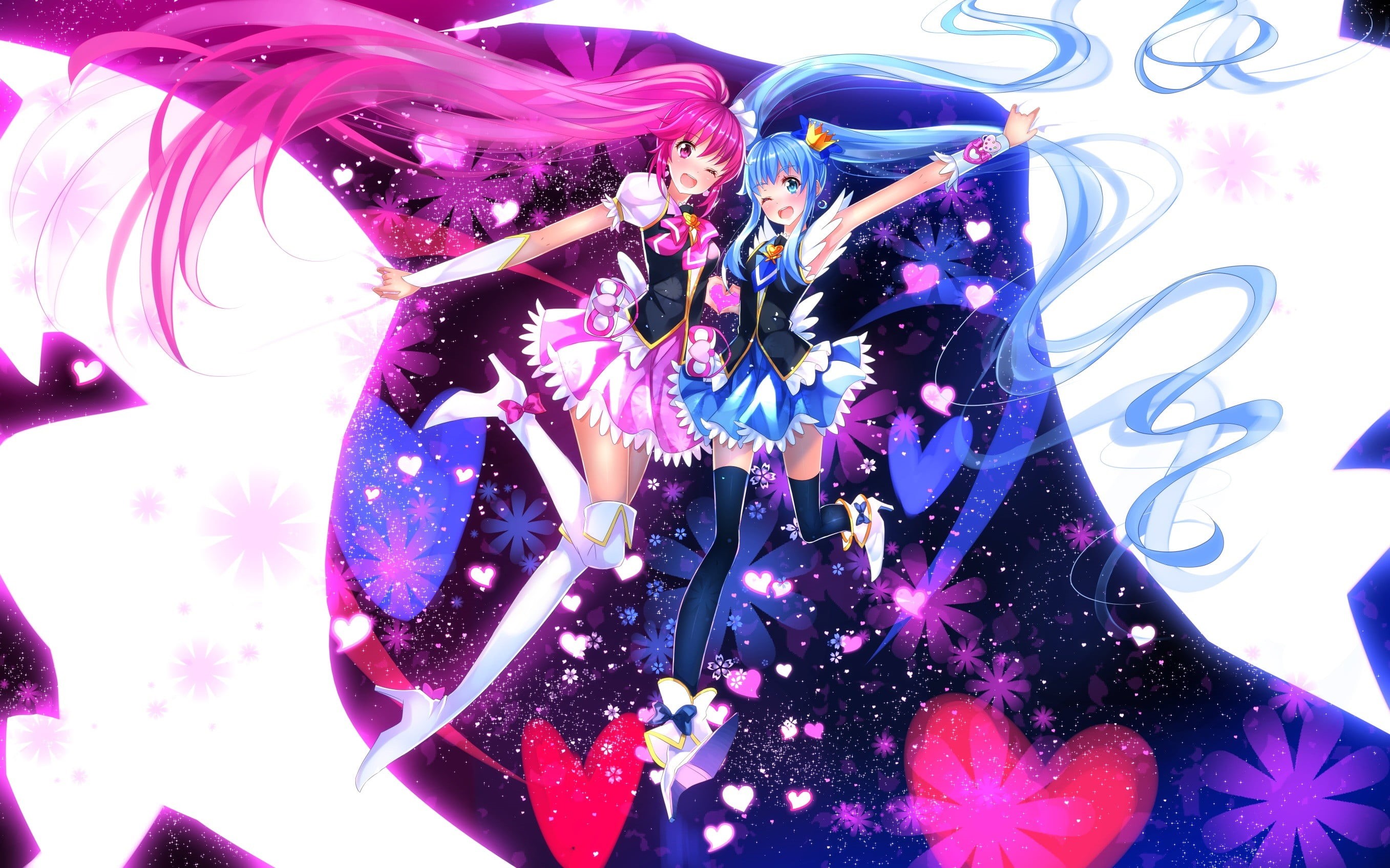 event, two, clothing, pink eyes, 2K, people, characters, anime, real people, ponytail, open mouth, Happinesscharge Precure!, Shirayuki Hime, Swordsouls, HD Wallpaper