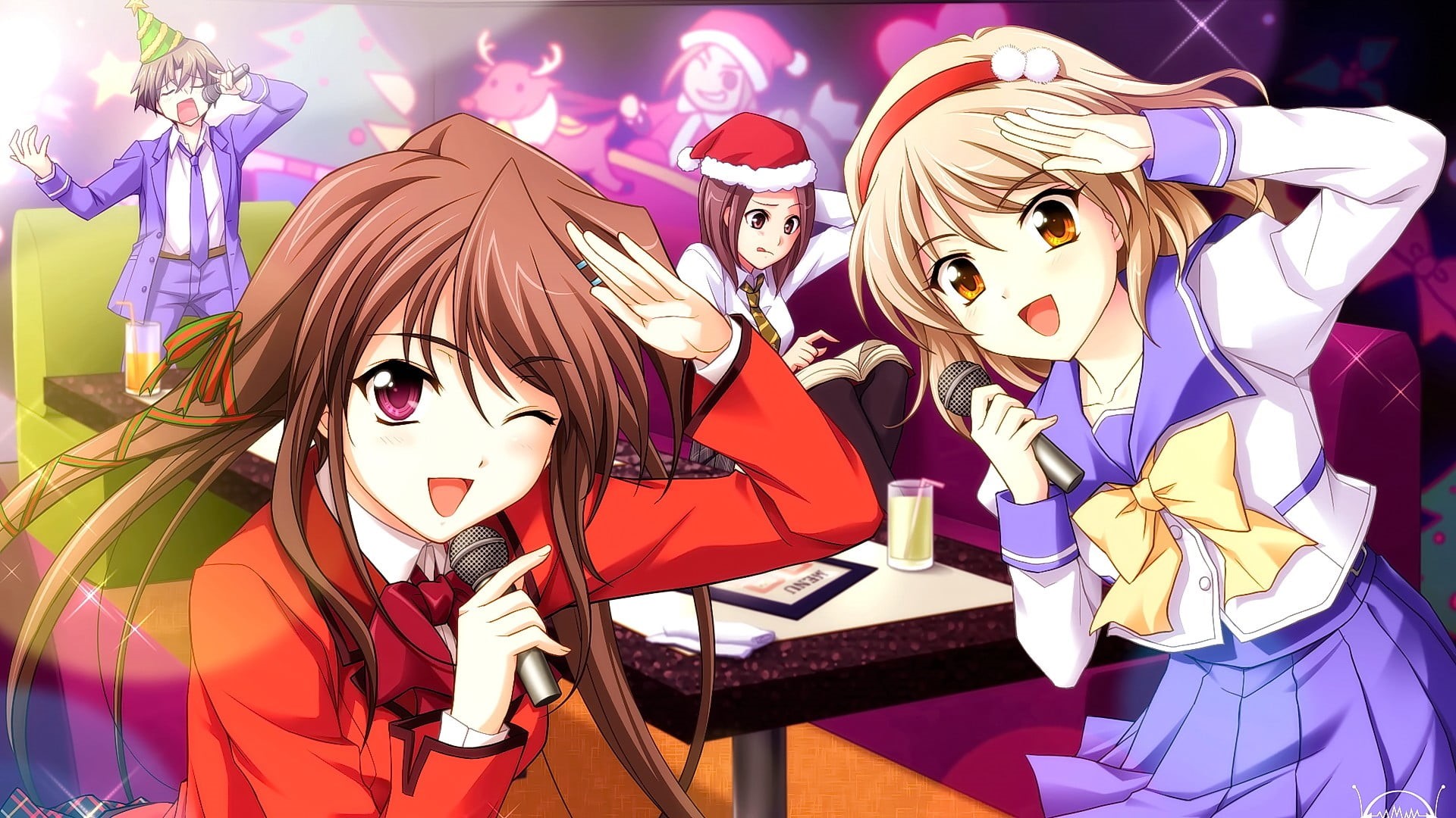 indoors, stage, men, anime, open mouth, anime girls, toy, 1080P, closed eyes, celebration, multi colored, looking at viewer, mask, art and craft, performance, HD Wallpaper