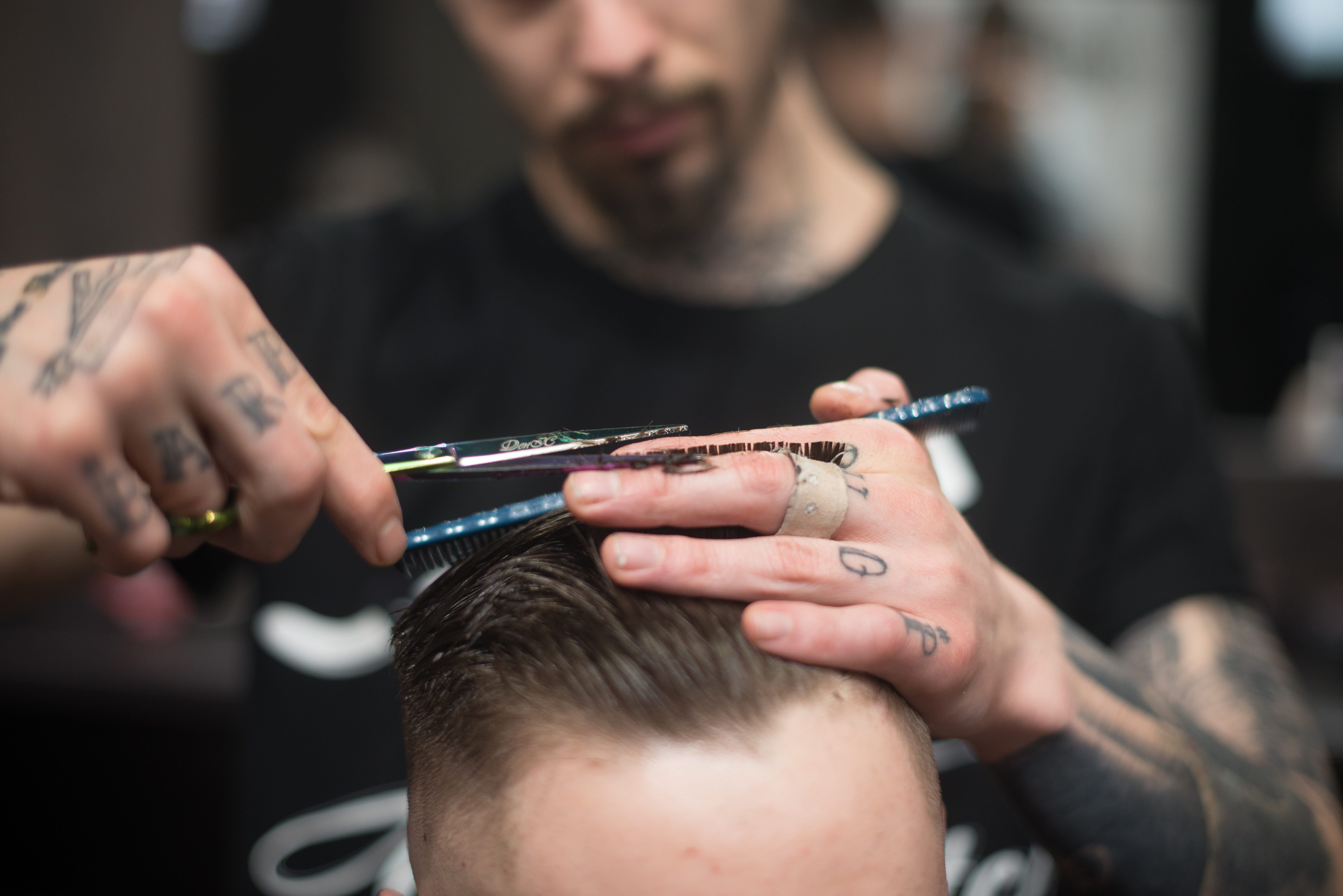 human hair, barber shop, human body part, adult, person, working, hairdo, real people, cutting hair, human hand, man, scissors, work, hairstyle, hair, hand, HD Wallpaper