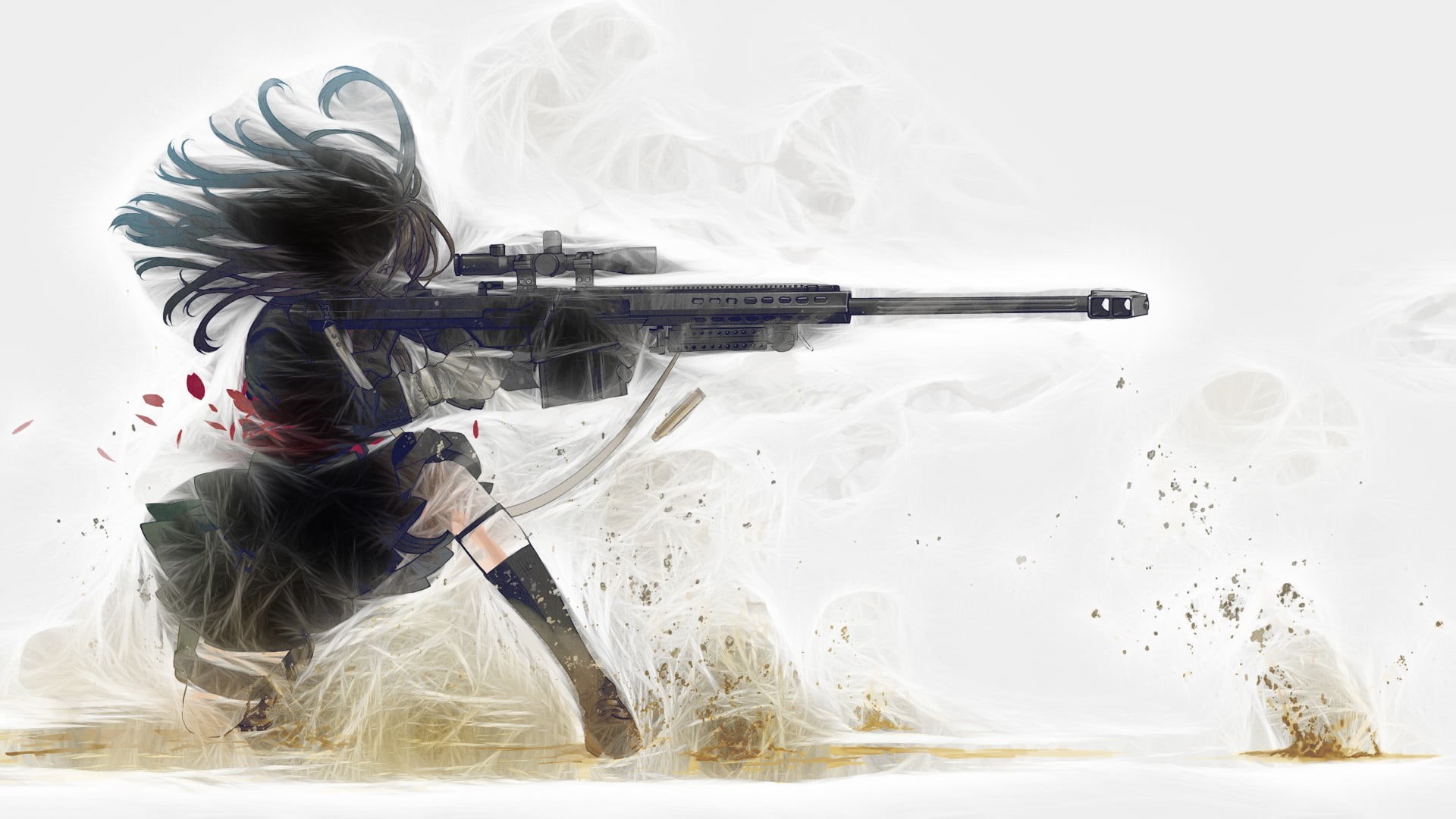 women, studio shot, nature, headshot, rifle, white background, hair, mid adult, anime, females, sign, profile view, side view, looking, 1080P, clothing, HD Wallpaper
