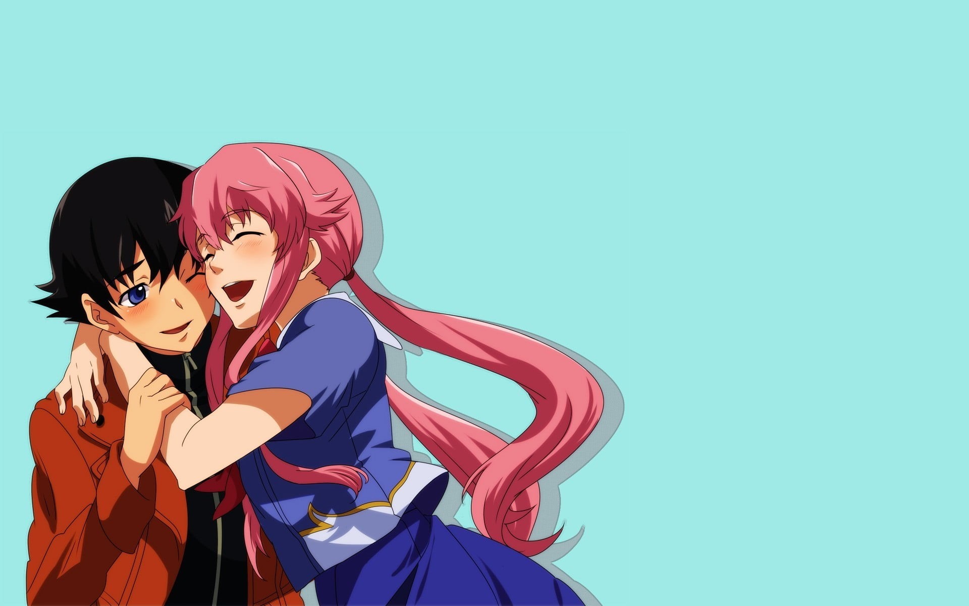 Gasai Yuno, colored background, cut out, young women, adult, blue, character, young adult, 1080P, copy space, standing, leisure activity, real people, HD Wallpaper