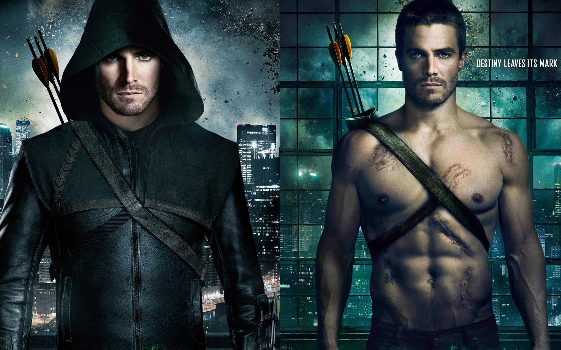 1080P, looking at camera, hood - clothing, clothing, shirtless, hoodie, strength, portrait, Arrow, black, hood, people, zip, front view, waist up, real people, HD Wallpaper