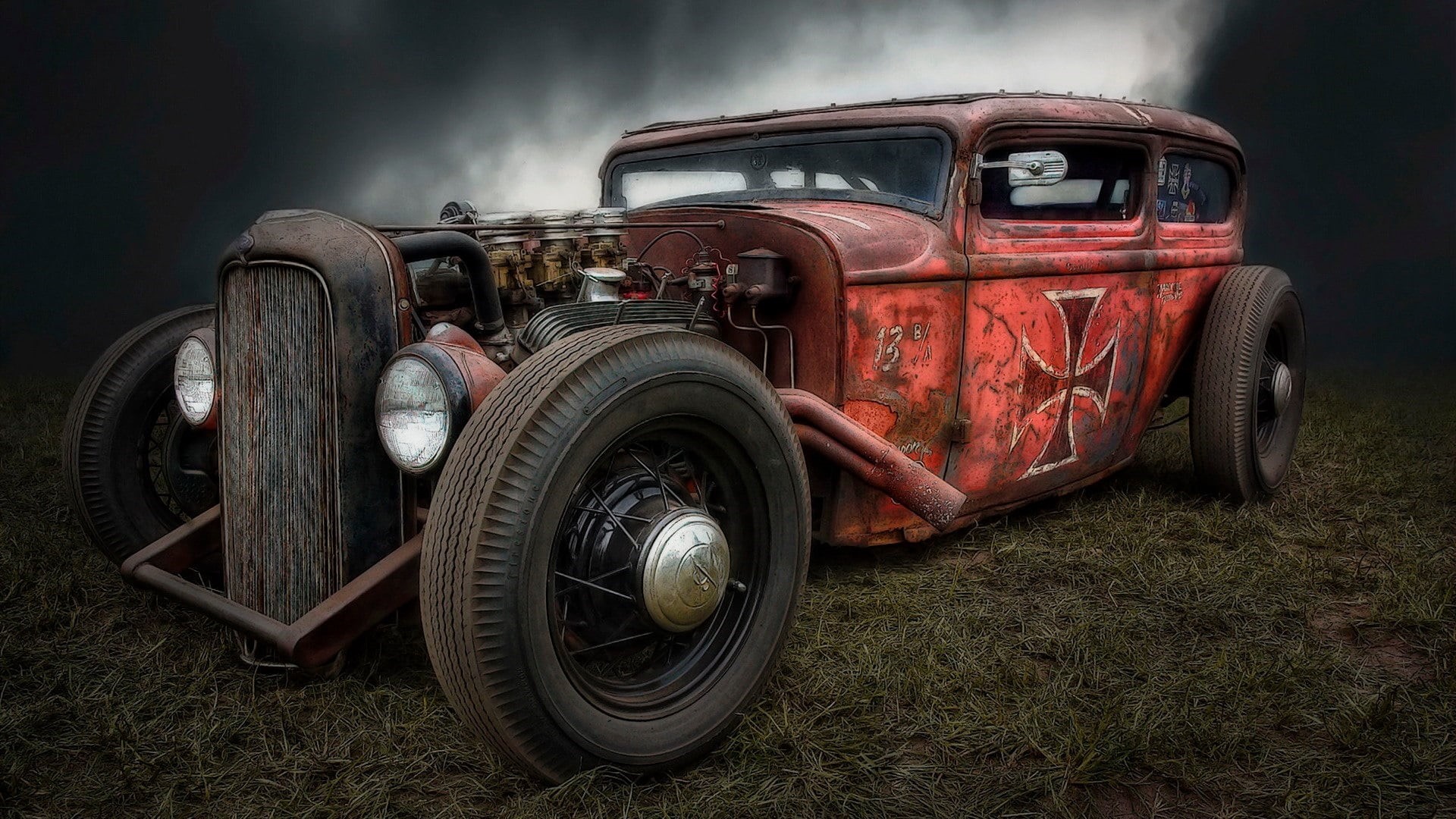hot rod, automotive design, no people, automotive wheel system, classic car, red, mode of transportation, damaged, nostalgia, obsolete, transportation, HD Wallpaper