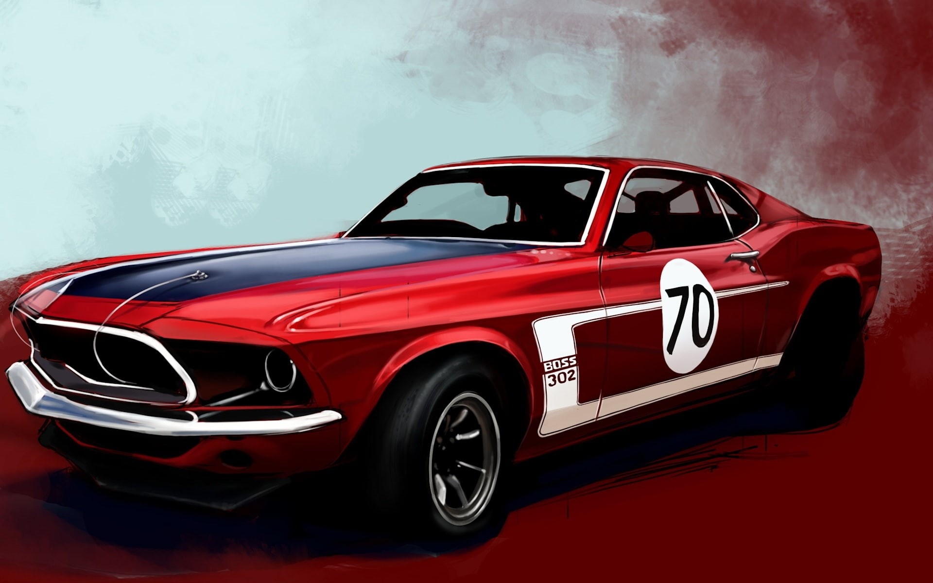 ford, 302, cars, 1080P, boss, mustang, hd, drawing, sketch, HD Wallpaper
