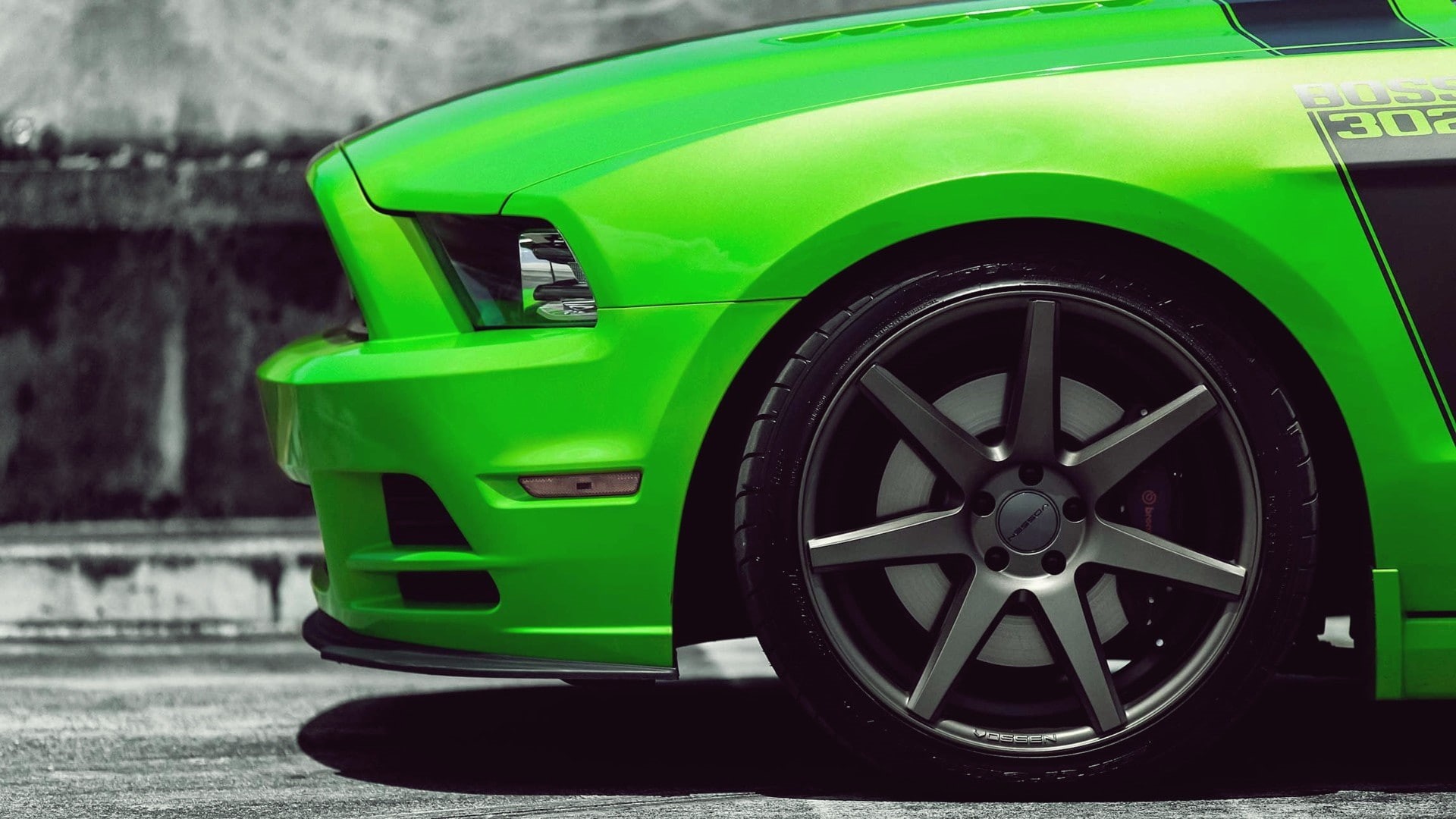 1080P, wheel, mustang, black, hd, cars, boss, ford, green, HD Wallpaper