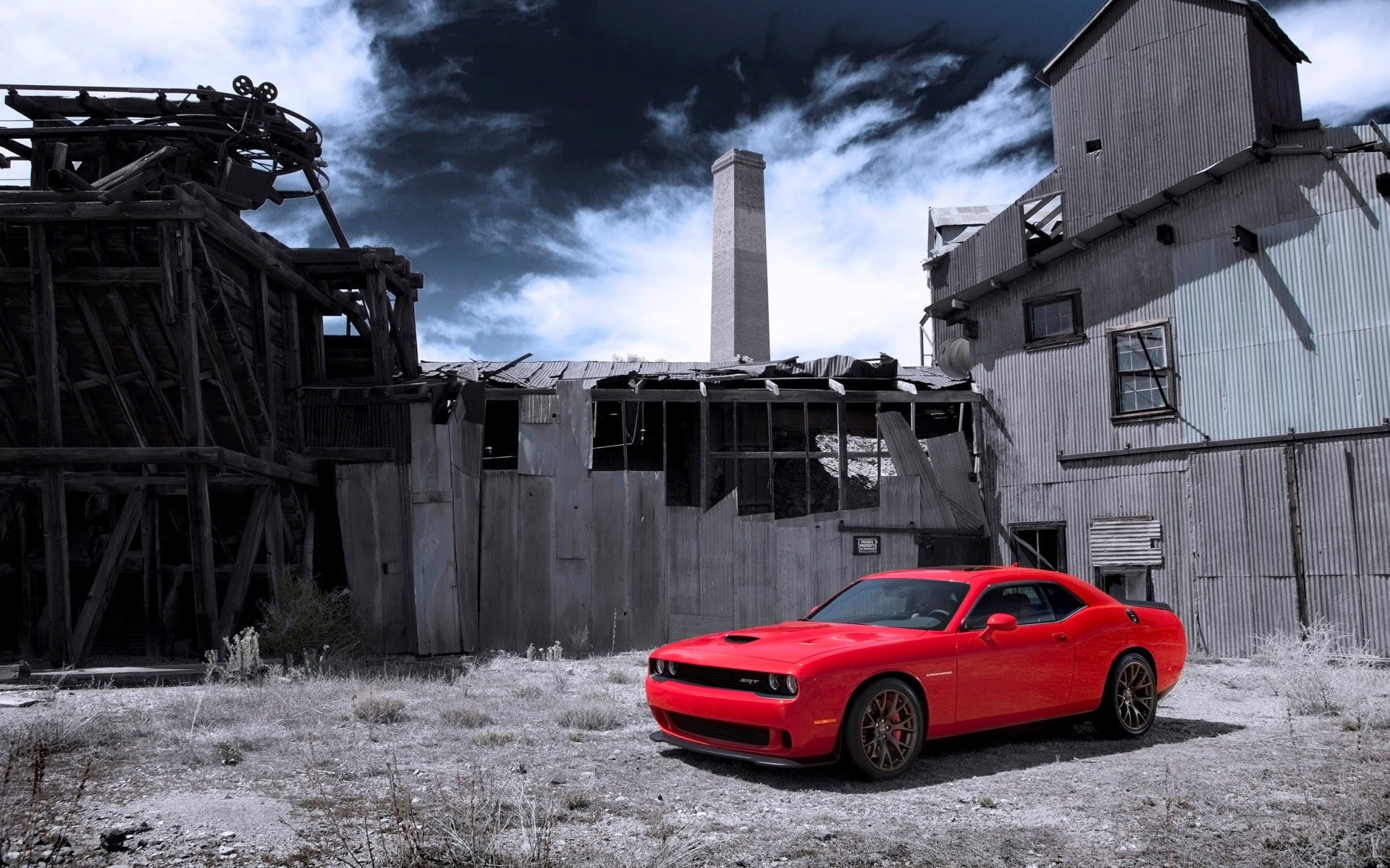 abandoned, Dodge Challenger SRT, nature, ruined, outdoors, demolished, car, pollution, motor vehicle, mode of transportation, sky, factory, damaged, no people, HD Wallpaper