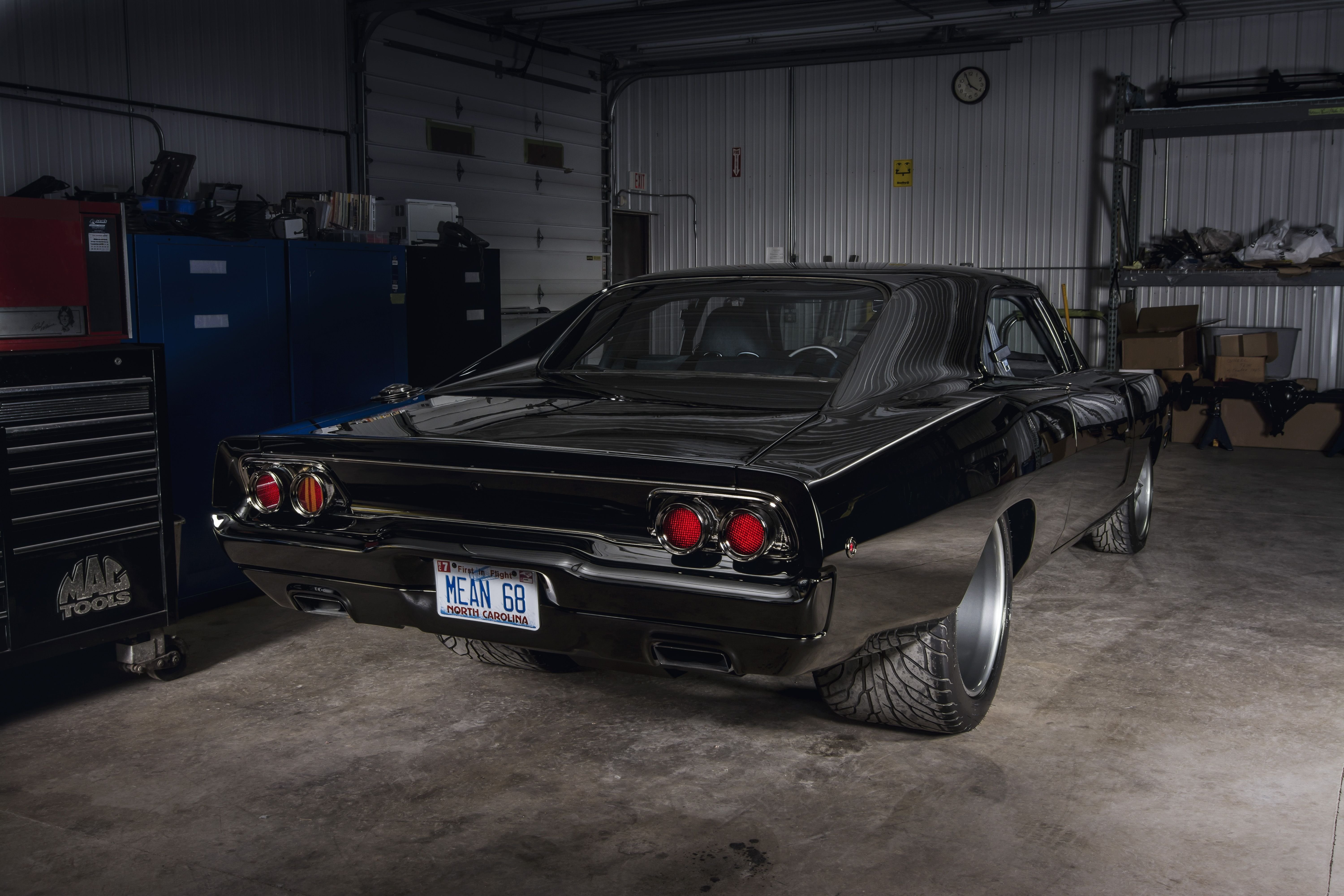 Dodge, muscle cars, American cars, old car, Dodge Charger RT, 5K, Garage, Dodge Charger RT 1968, HD Wallpaper