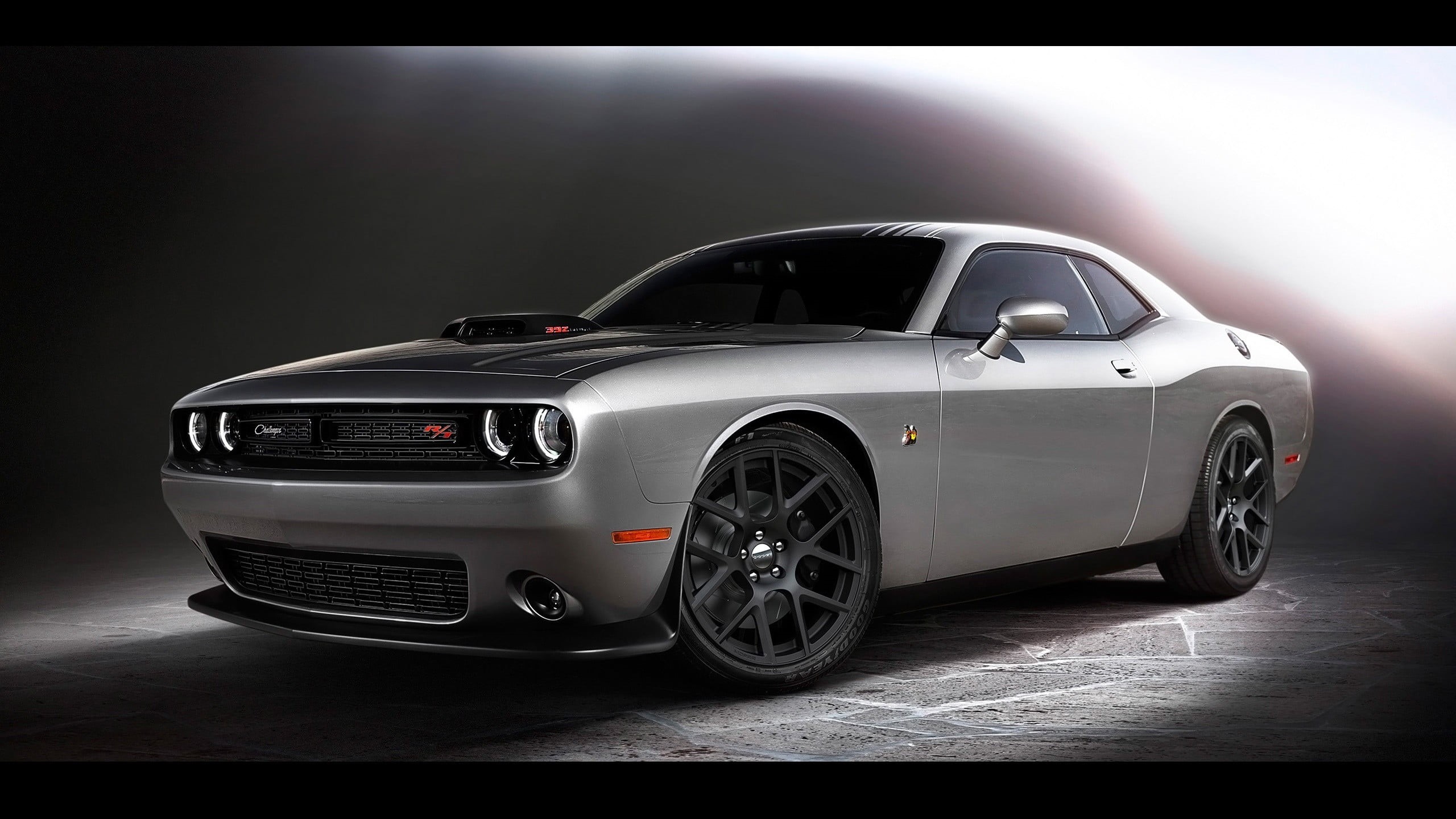 mode of transportation, sports car, studio shot, racecar, night, challenger, no people, wealth, Dodge Challenger, black, indoors, land vehicle, speed, silver colored, HD Wallpaper