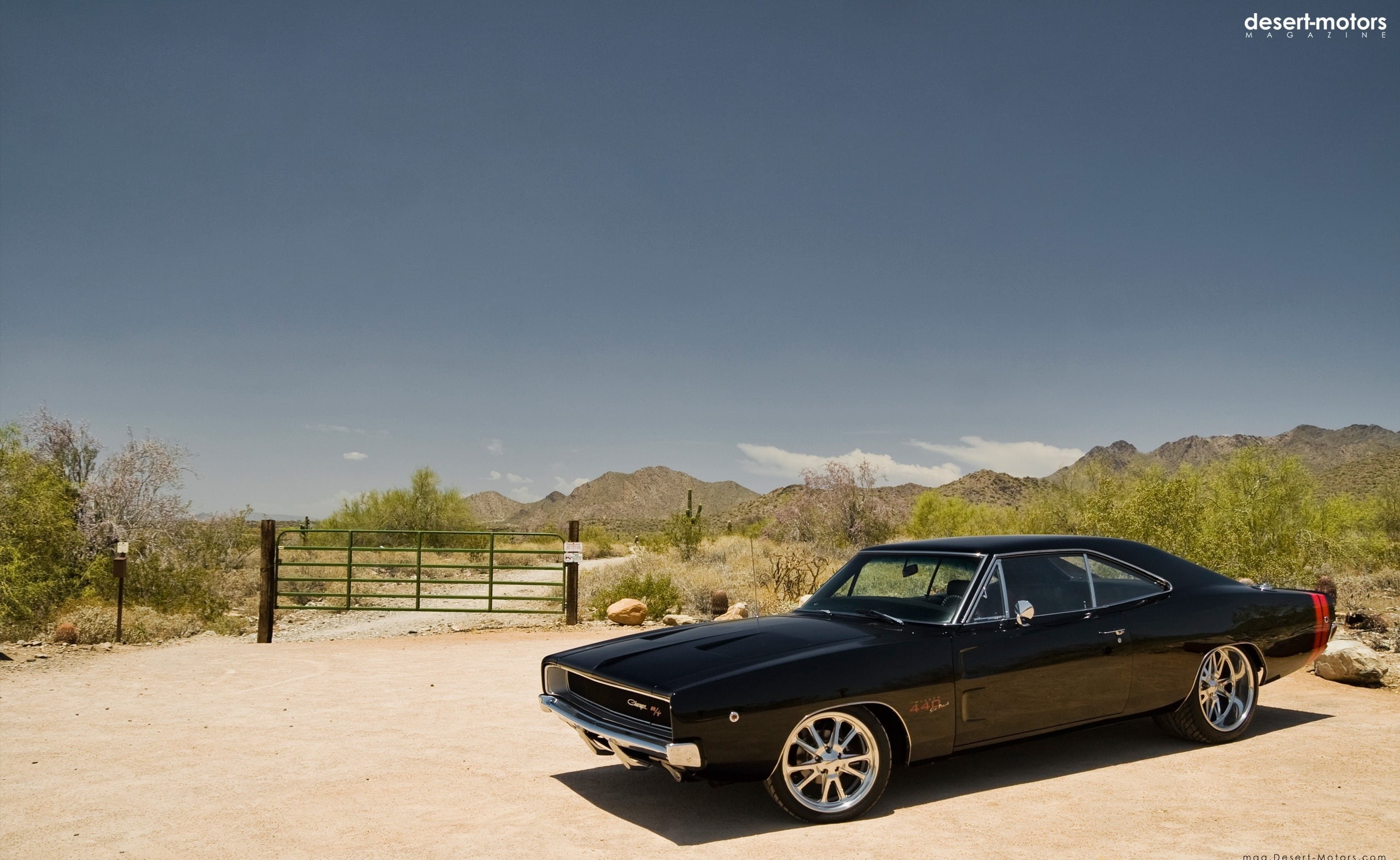 landscape, day, transportation, classic, dodge, black, plant, no people, 2K, 1968, clear sky, Classic Cars, car, sky, road, classic car, land vehicle, HD Wallpaper