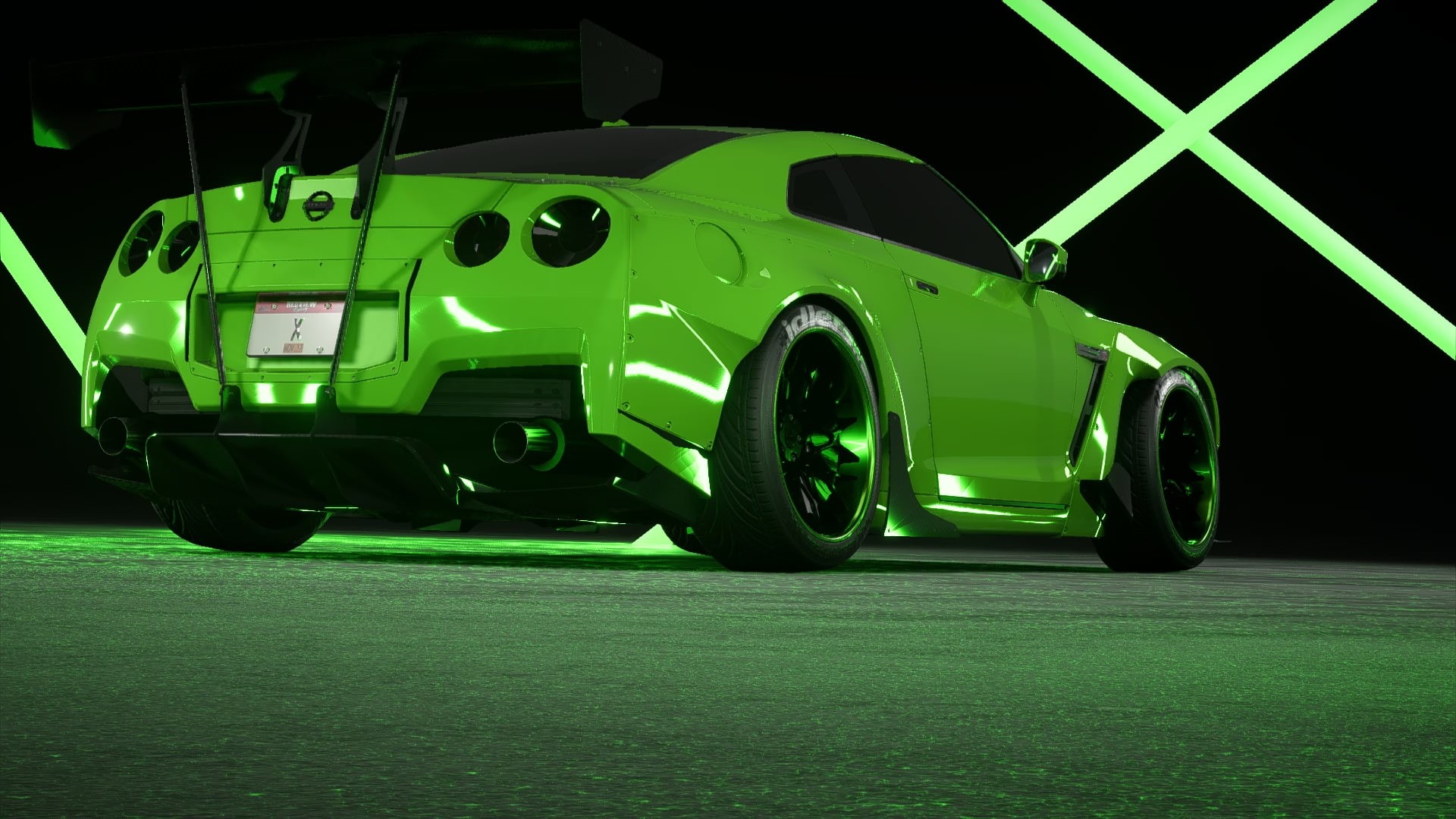 green, Rocket Bunny, Nissan GTR, 1080P, HD Wallpaper