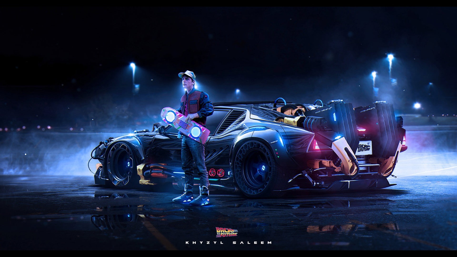 Back to the Future, digital art, artwork, car, 1080P, HD Wallpaper
