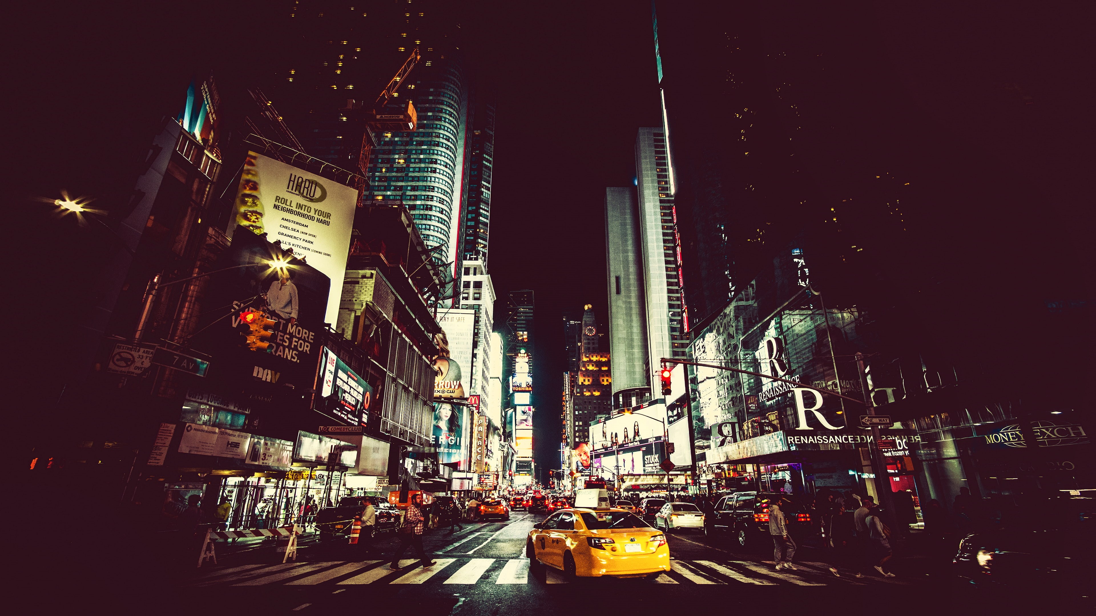 4K, street, photography, cityscape, night, New York City, road, Time Square, urban, city, HD Wallpaper