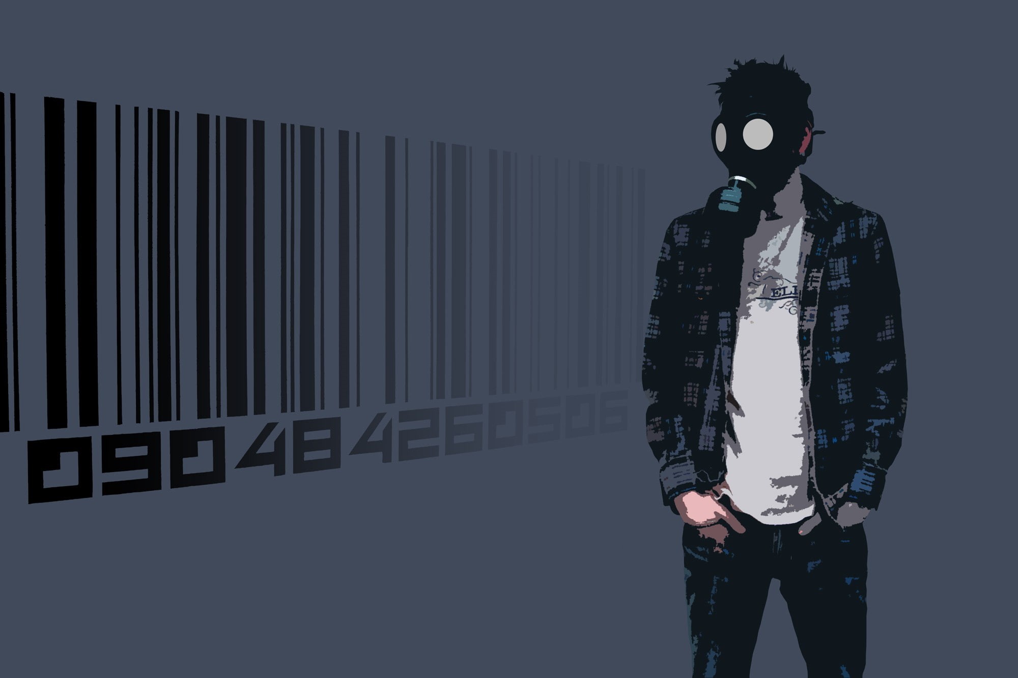 young men, front view, real people, standing, warm clothing, clothing, indoors, portrait, lifestyles, casual clothing, looking at camera, gas masks, 1080P, HD Wallpaper