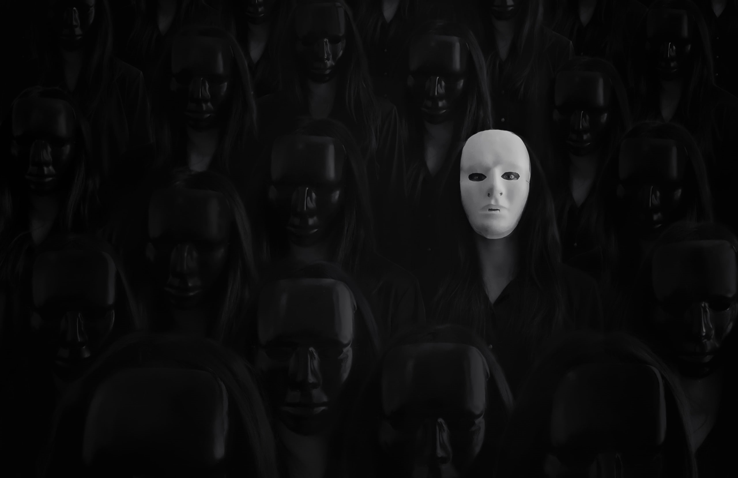 mask, dark, black, 2K, white, HD Wallpaper