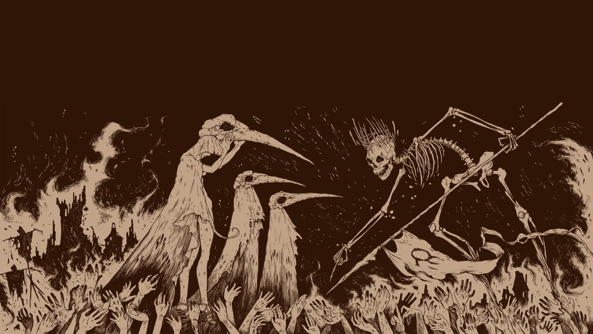 1080P, pathologic video games brown plague plague doctors death skeleton apocalyptic, HD Wallpaper