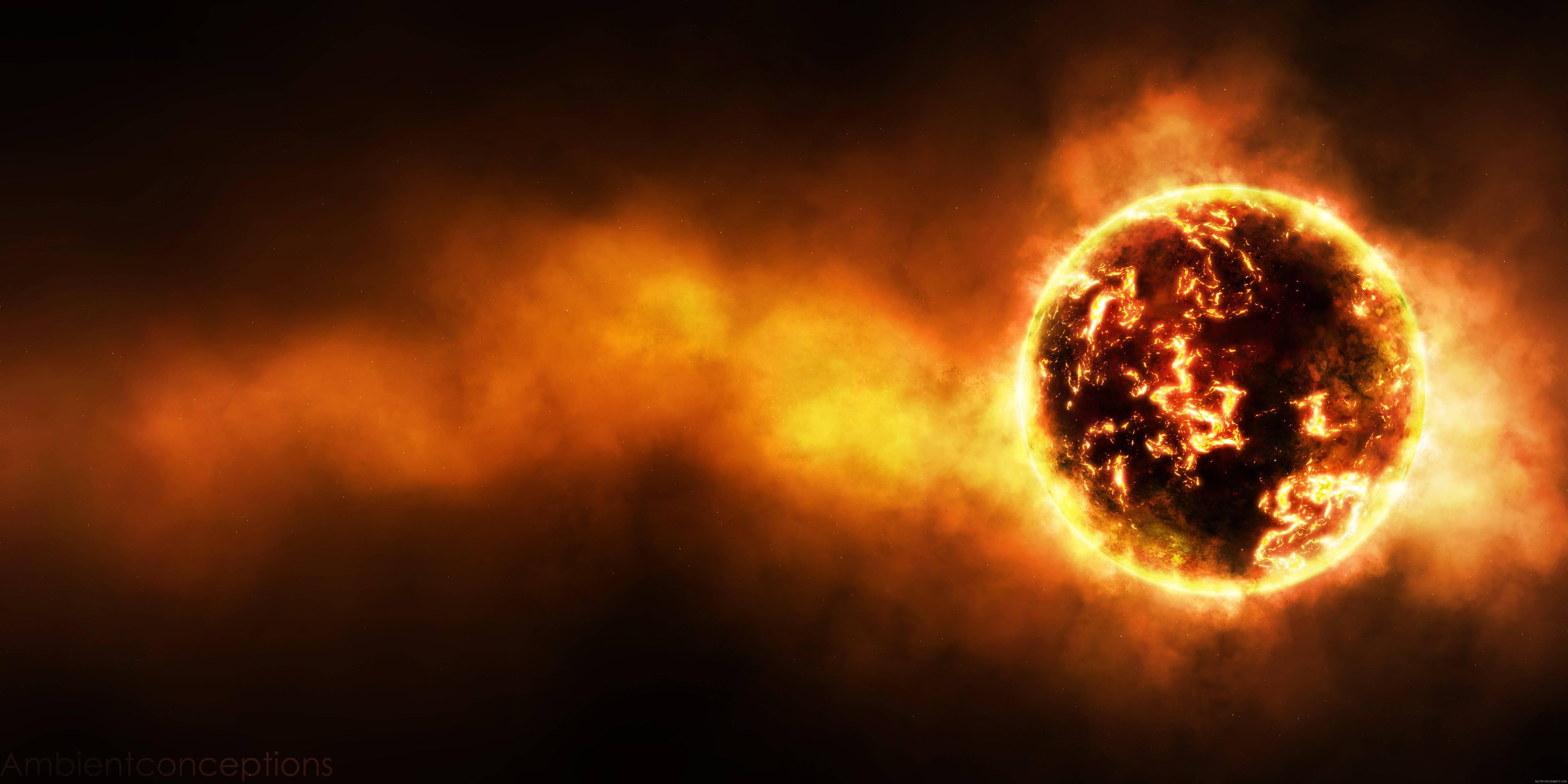 poster, fireball, planet, explosion, graphic, 5K, fire, space, earth, HD Wallpaper