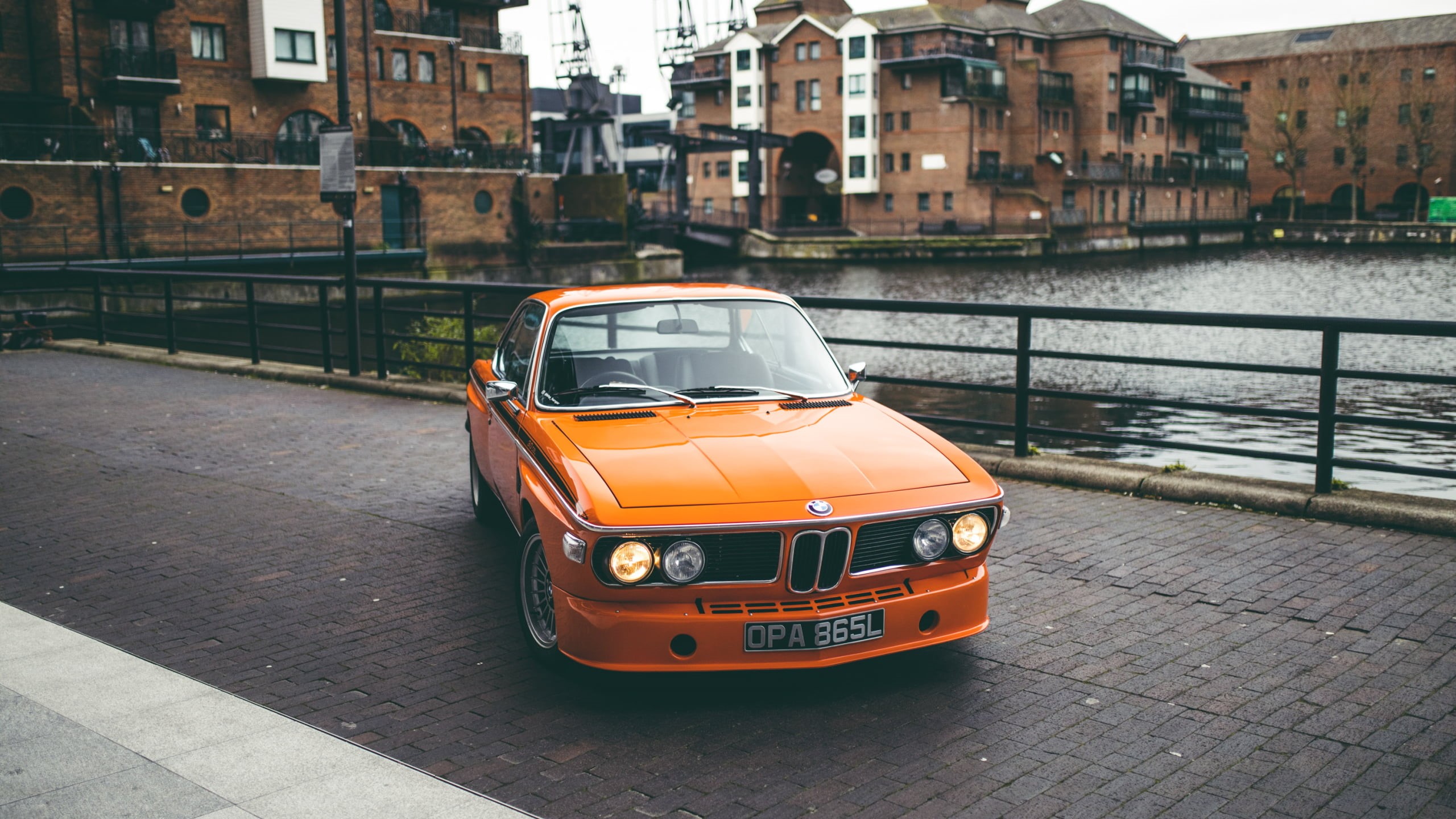 BMW 3.0 CSL, German cars, classic car, orange cars, sports car, Headlights, 2K, HD Wallpaper