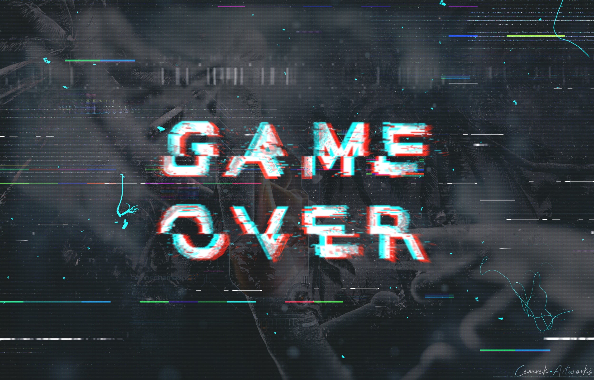1080P, GAME OVER, glitch art, artwork, HD Wallpaper