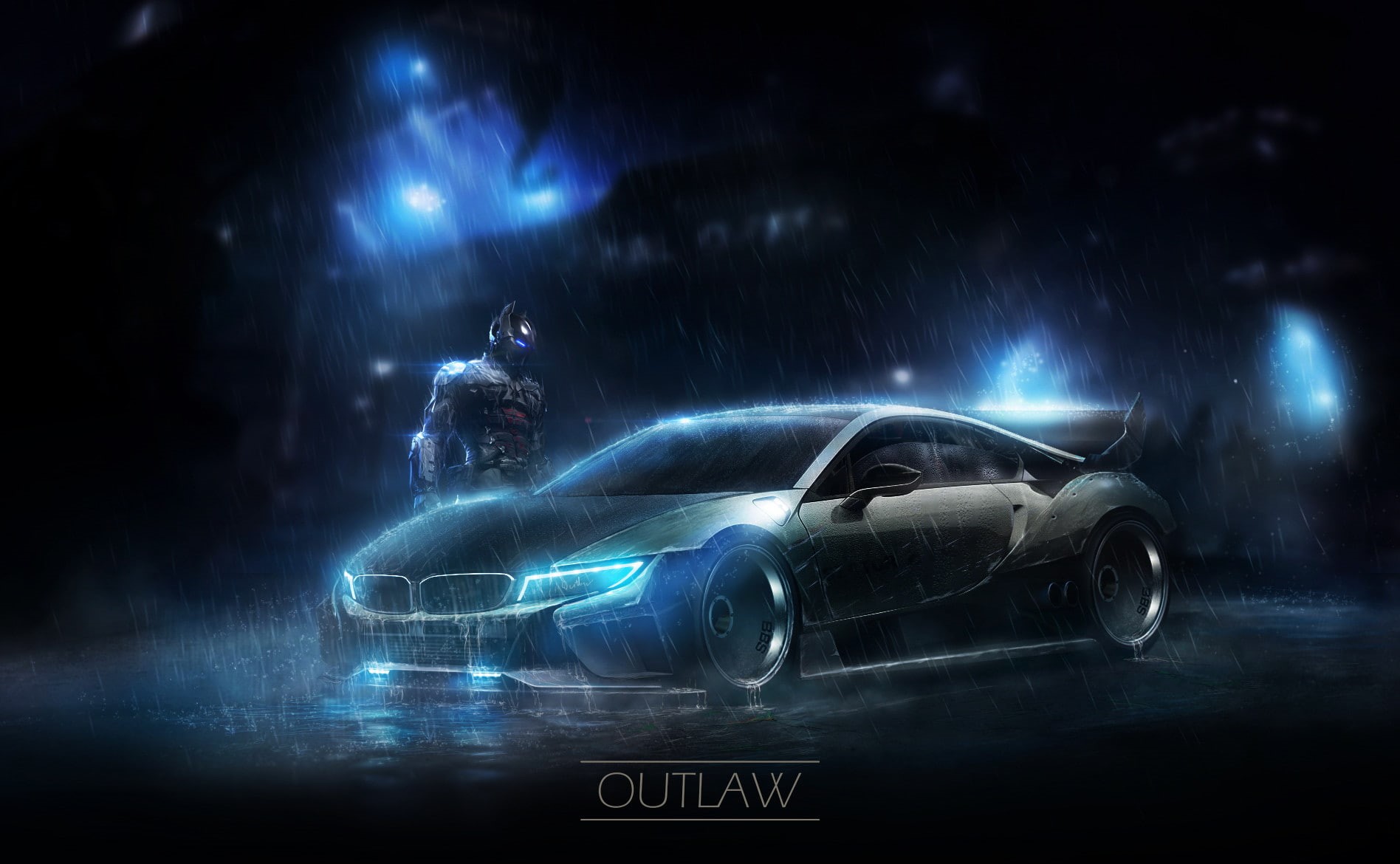 water, neon, aggression, futuristic, sport, motion, Batman: Arkham Knight, road, mode of transportation, people, outdoors, car, illuminated, speed, travel, HD Wallpaper