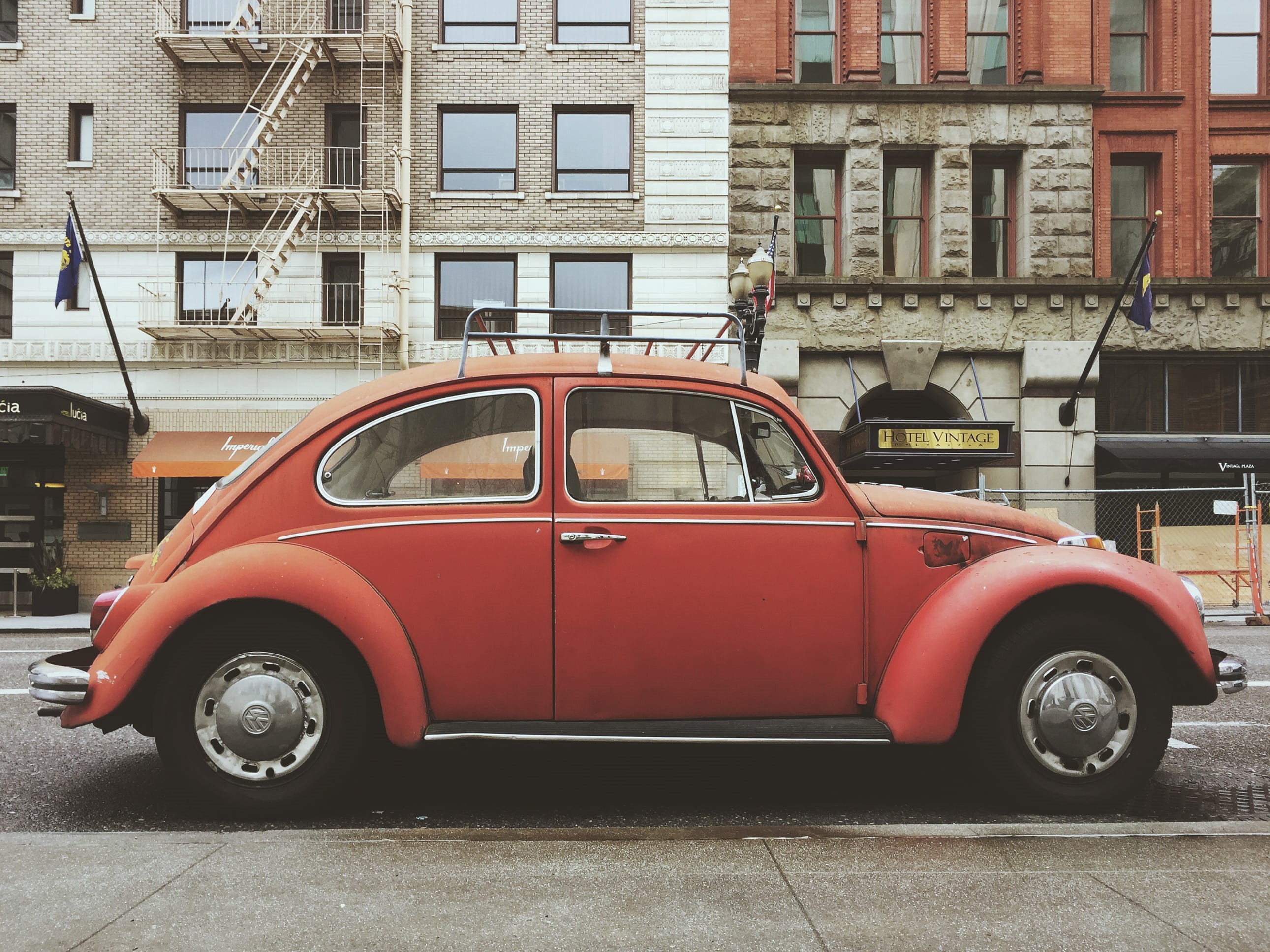 urban photography, urban, chrome, design, Volkswagen Beetle, bumpers, land vehicle, classic car, window, 2K, automobile, orange, day, stationary, road, HD Wallpaper