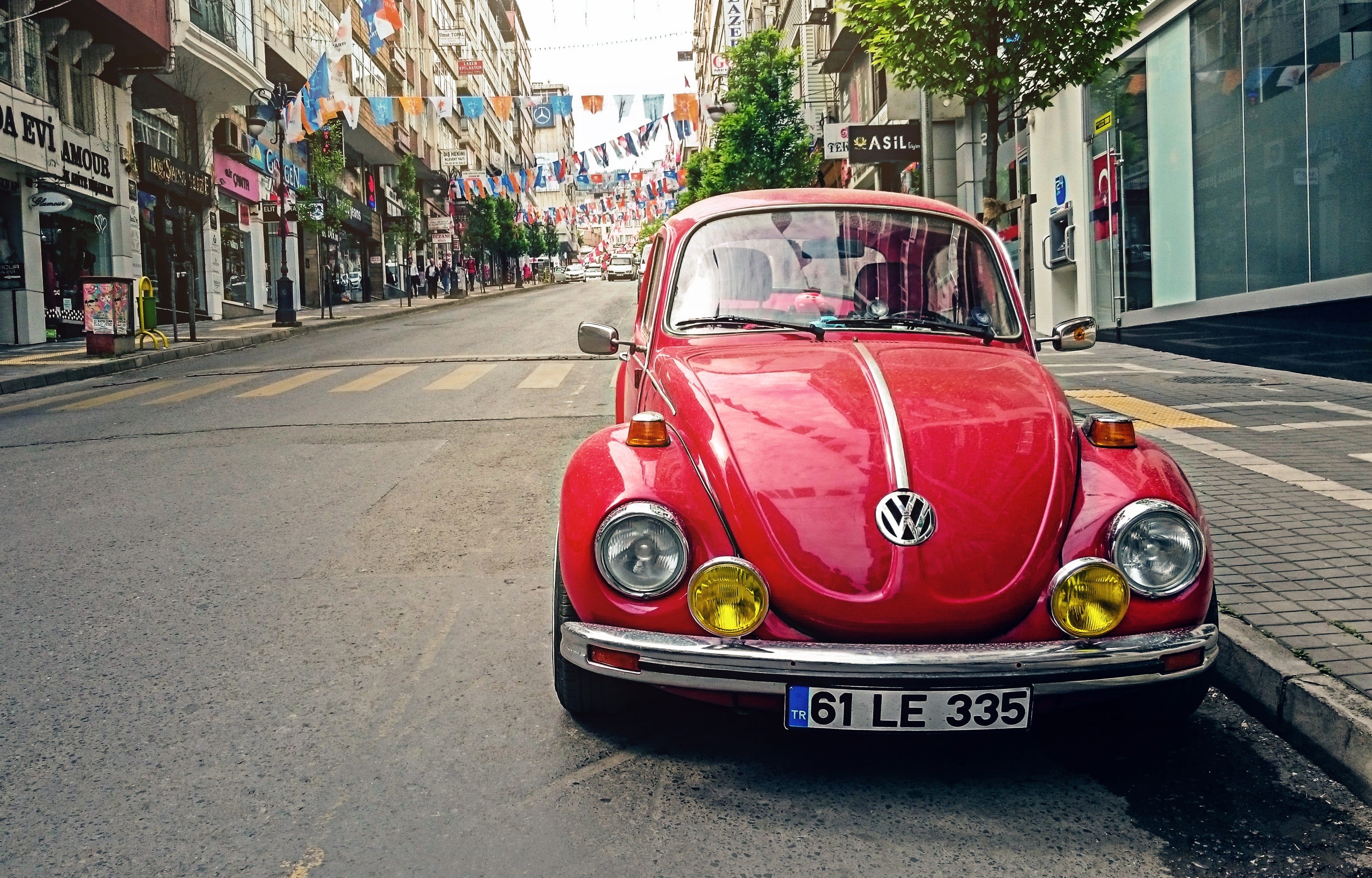 vintage, mode of transport, travel, urban, taxi, 2K, classic, city street, old car, mode of transportation, curb, city, road, vintage Car, red, colourful, HD Wallpaper