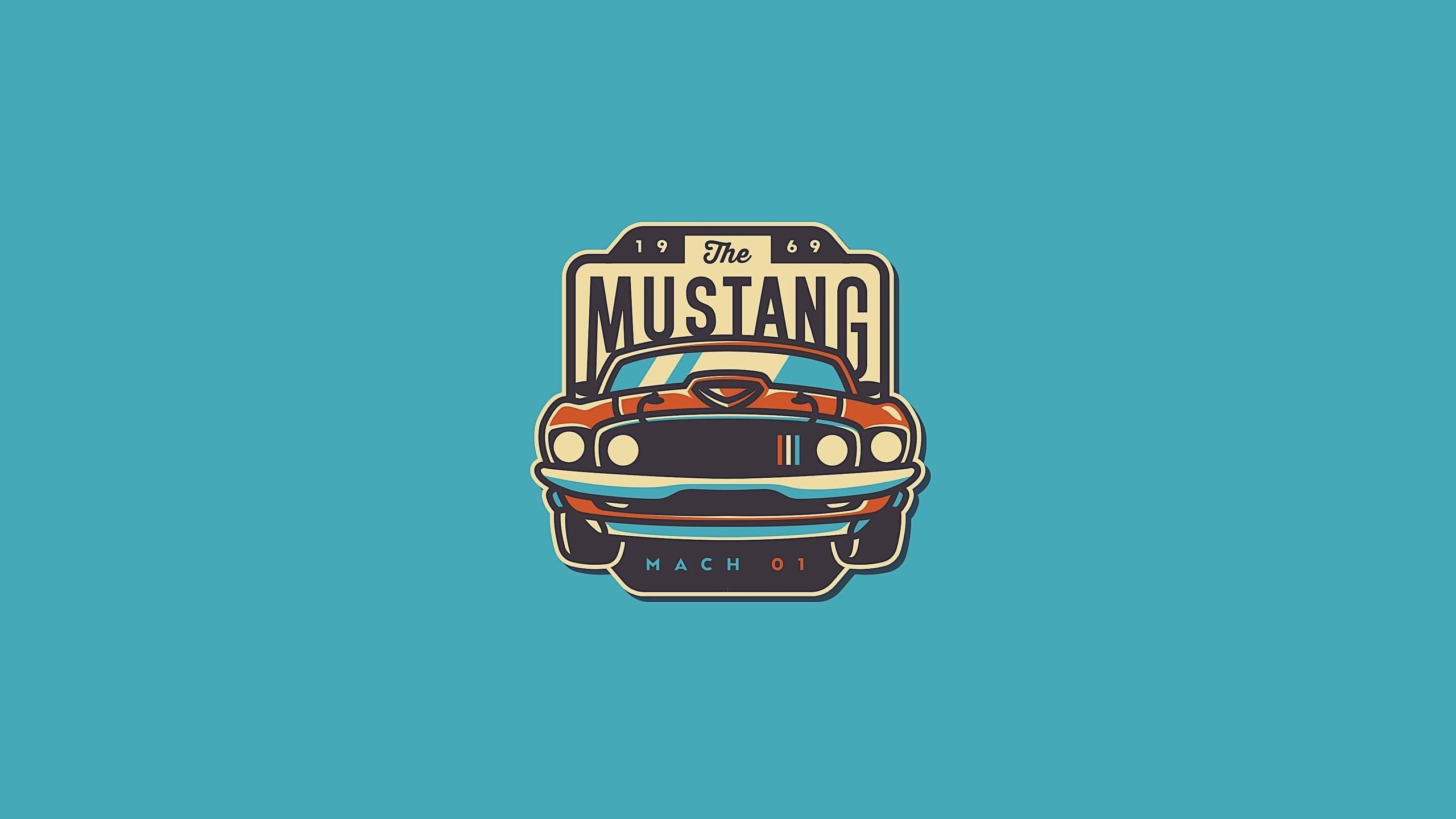 Ford Mustang Mach 1, illustration, blue background, fastback mach 1, Ford USA, patch, 2K, Ford Mustang, HD Wallpaper