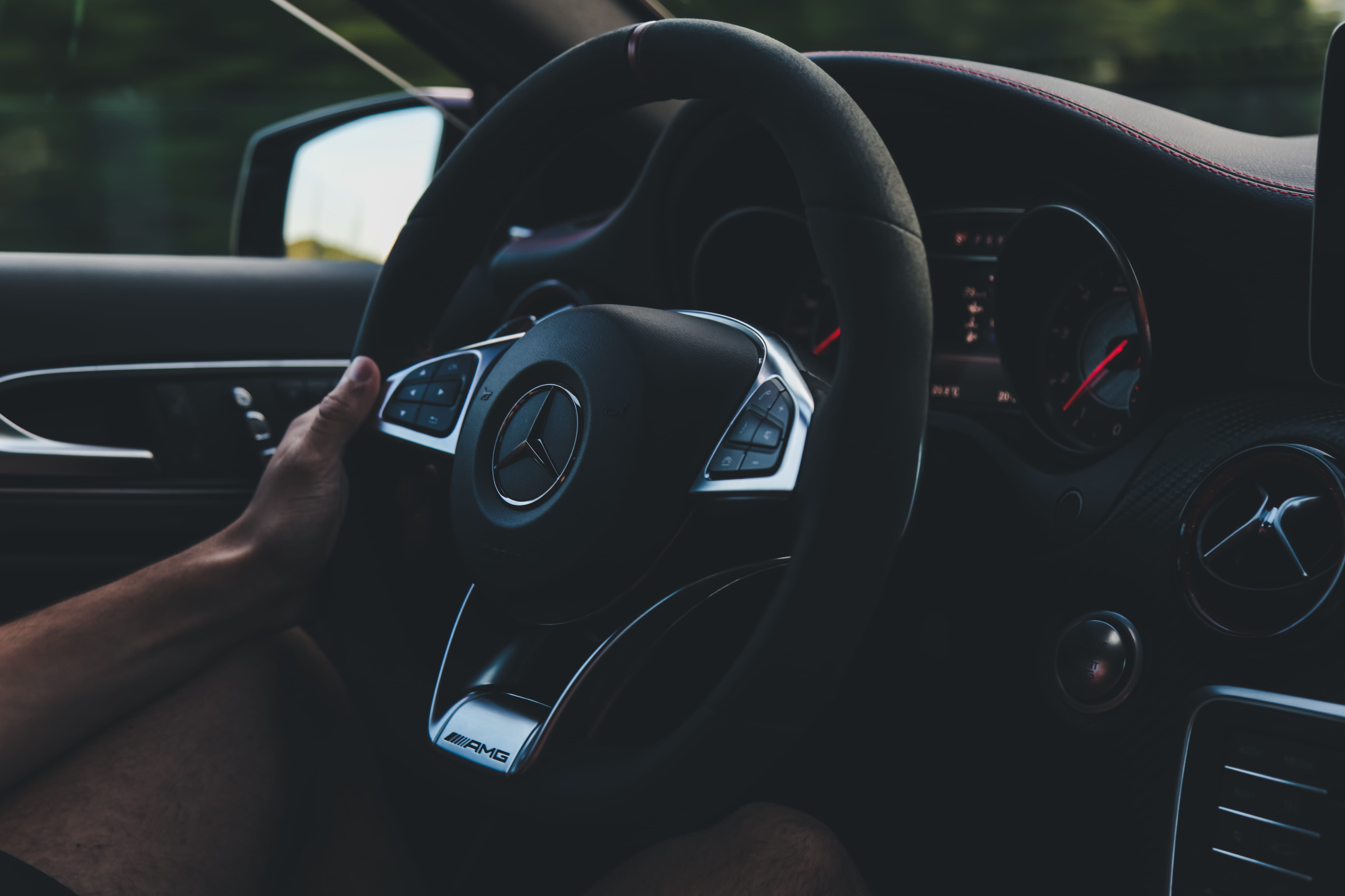 vehicle Interior, car interior, mercedes, dashboard, speed, motor vehicle, black, inside Of, luxury, A45, person, technology, holding, land Vehicle, mode of transportation, HD Wallpaper