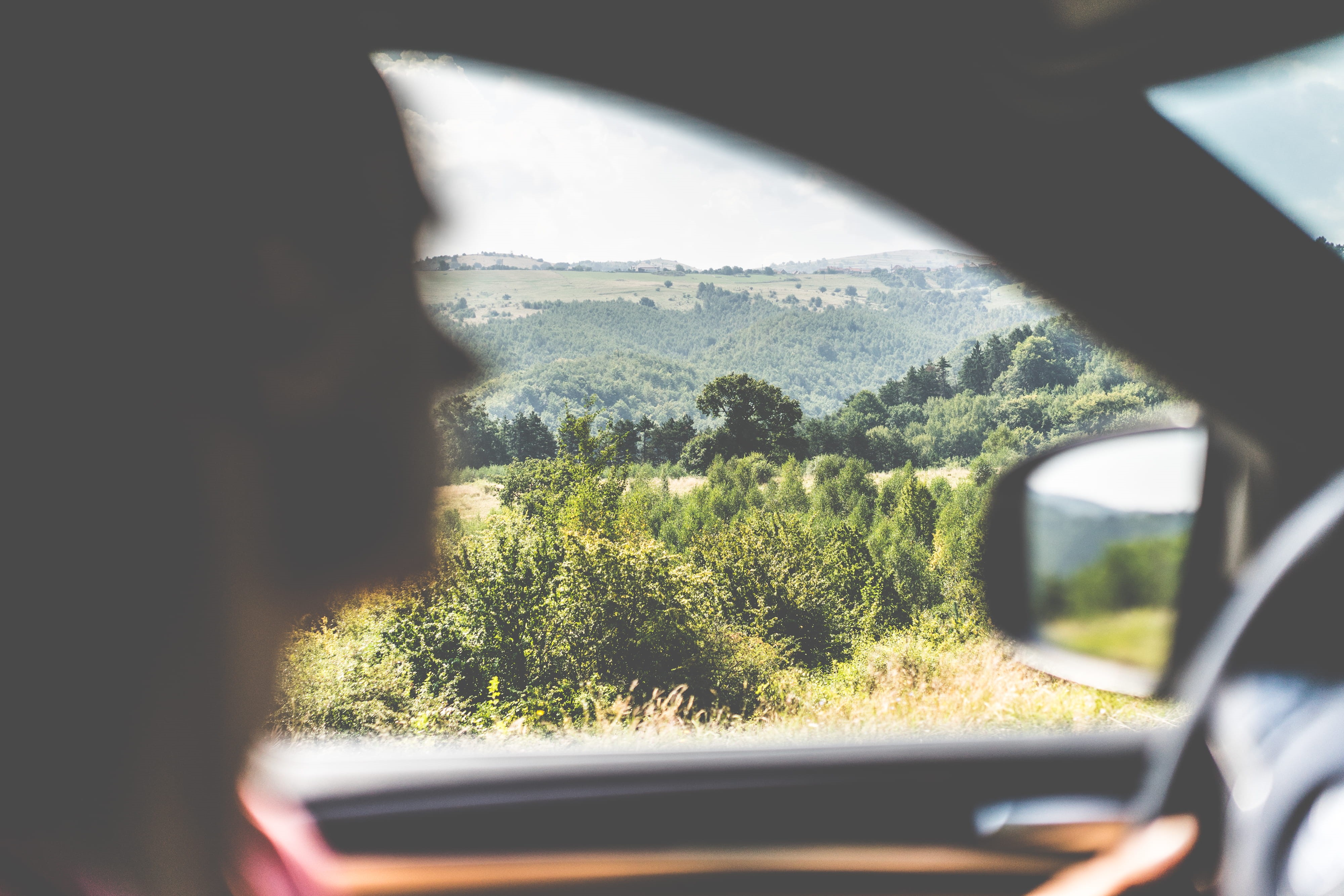 land Vehicle, people, Countryside, Car, tree, outdoors, car interior, mode of transportation, window, motor vehicle, sky, one Person, journey, transparent, HD Wallpaper