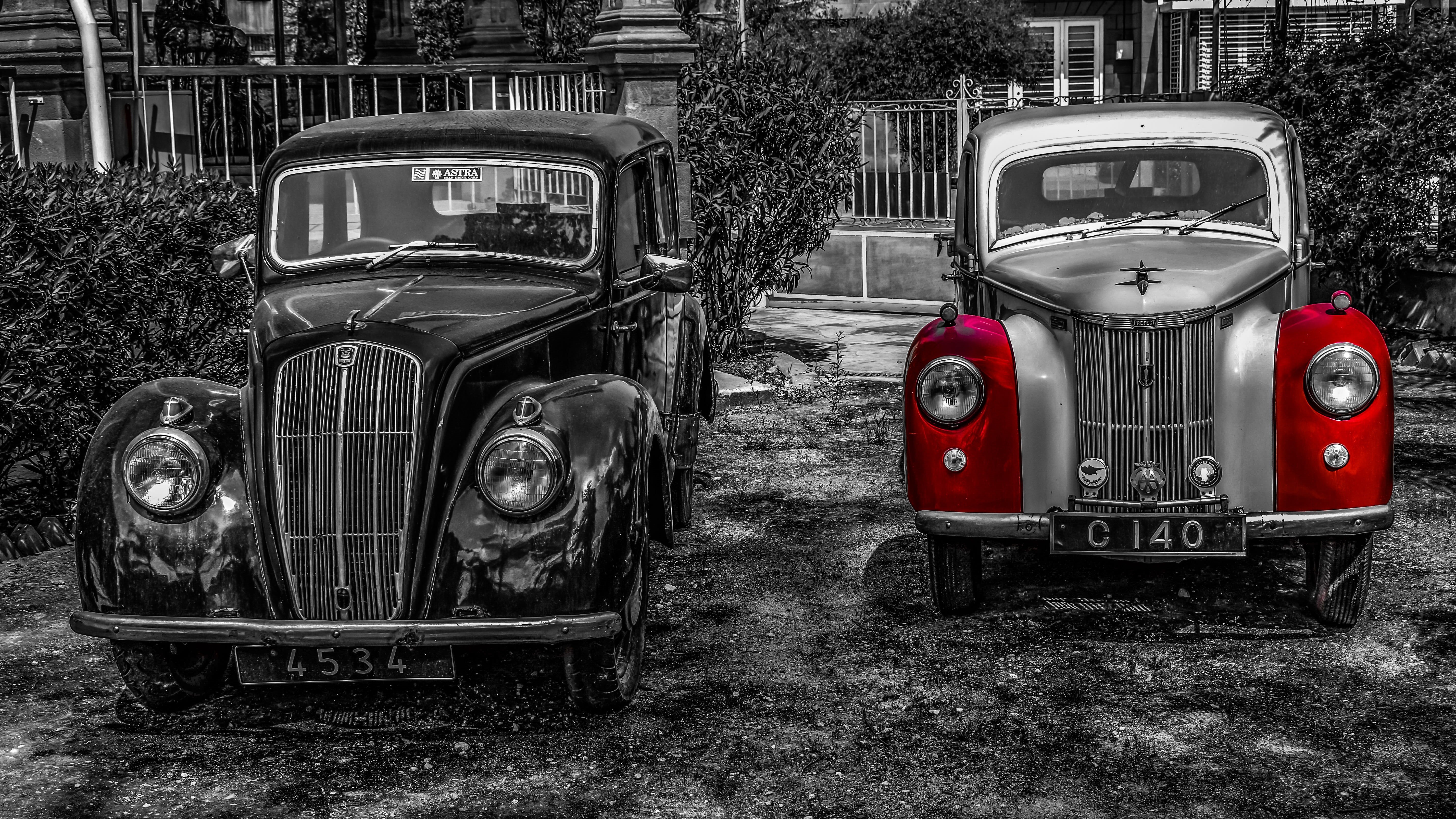 tree, vehicle, transportation system, red, vintage car, day, style, vehicles, plant, motor vehicle, car, selective, color, field, retro styled, headlight, HD Wallpaper
