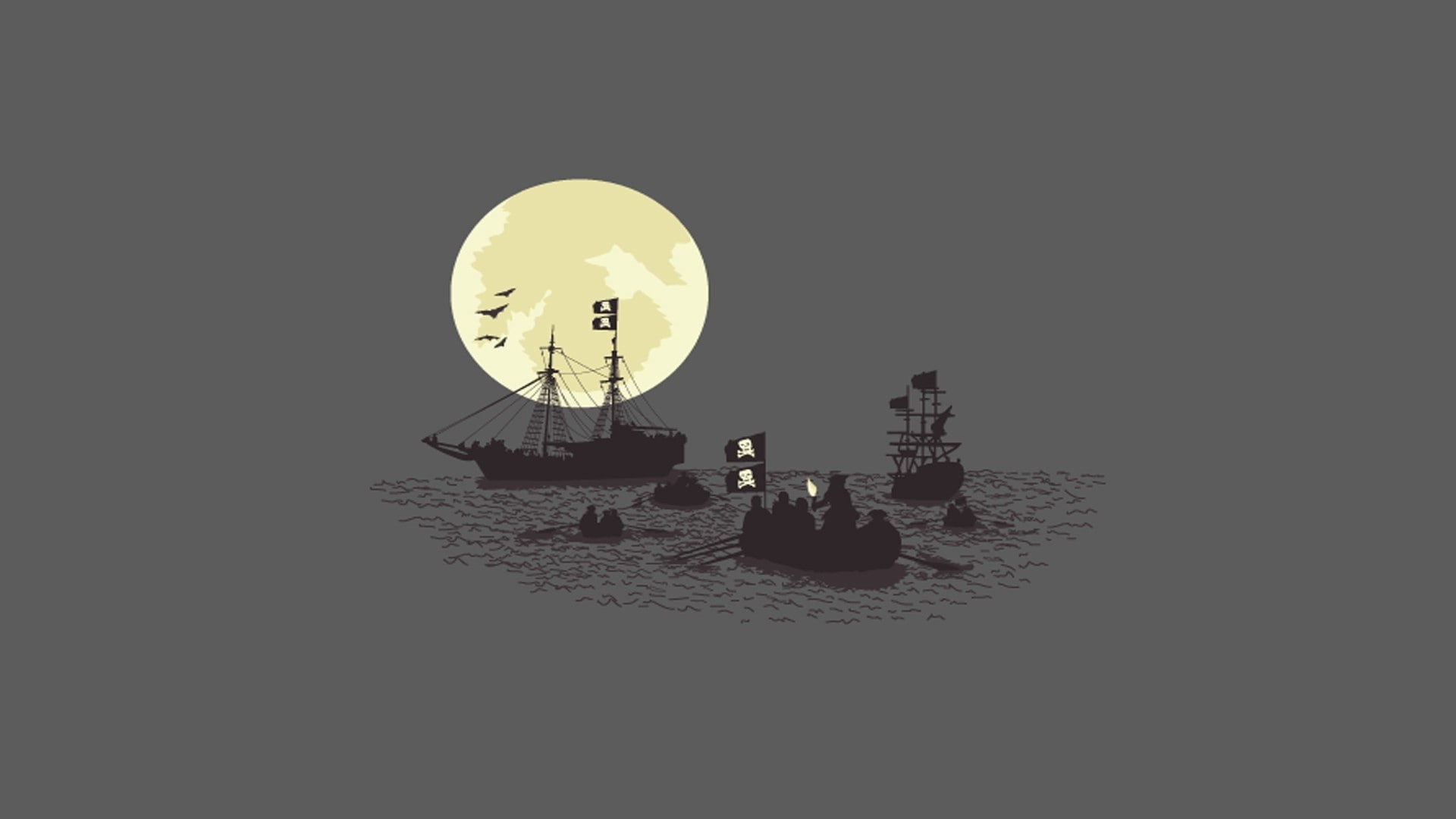 vehicles, 1080P, space, minimalistic, moons, art, pirates, hd, artwork, Moon, boats, HD Wallpaper