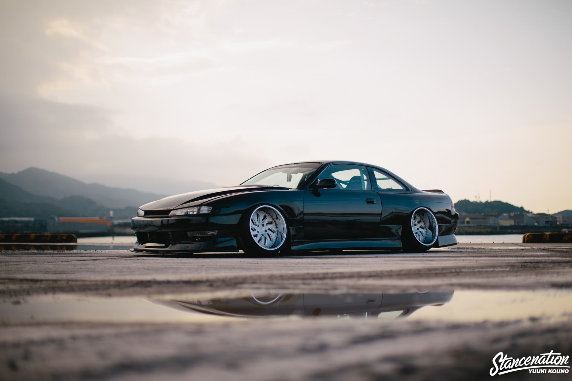 Nissan, travel, land vehicle, road trip, StanceNation, retro styled, Japanese cars, land, outdoors, reflection, mode of transportation, Nissan S14, 1080P, HD Wallpaper