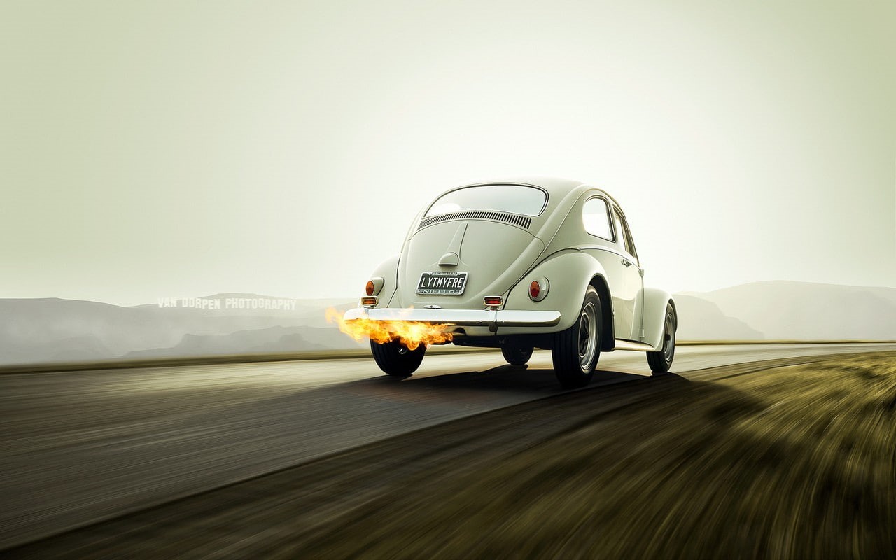 volkswagen, motion, backfire, cars, car, hd, classic, blur, bug, fire, 720P, HD Wallpaper