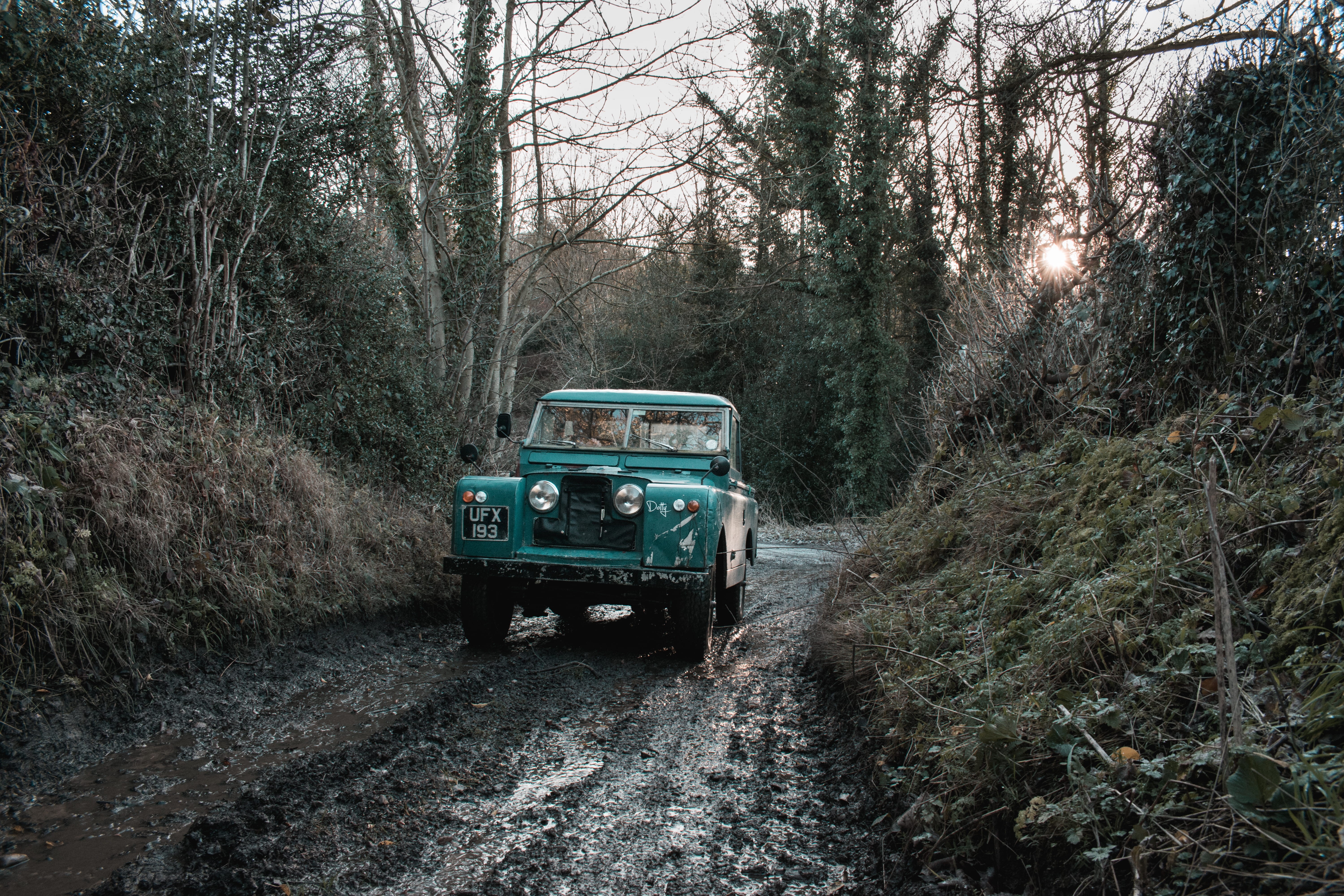 road, plant, vehicle, teal, nature, 4x4, environment, rough, transport, outdoors, woodland, car, day, landrover, on the move, off road, defender, daytime, HD Wallpaper