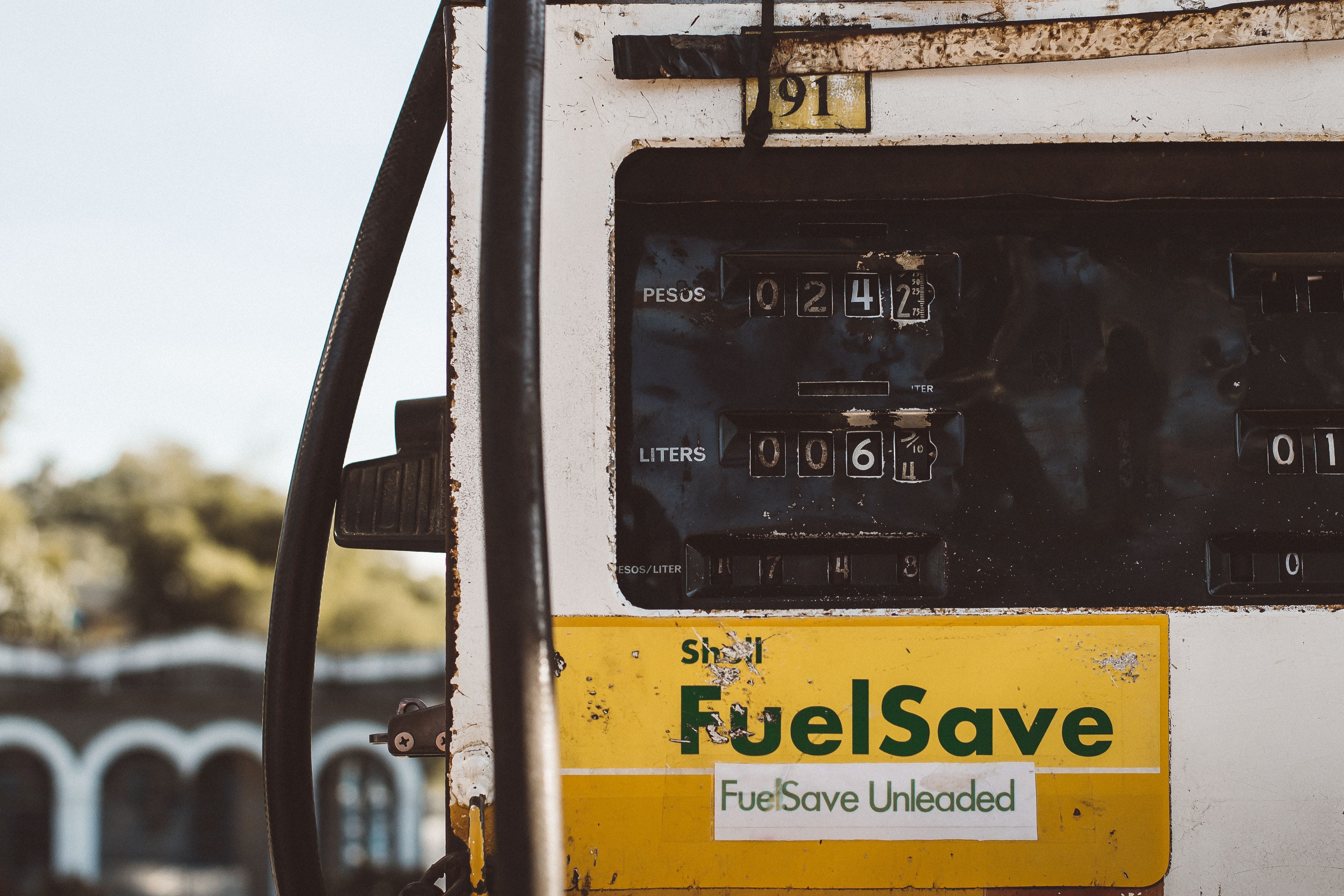 fuel and power generation, outdoors, oil industry, pesos, fossil fuel, yellow, transportation, no people, text, gas station, day, 4K, black, car, focus on foreground, HD Wallpaper