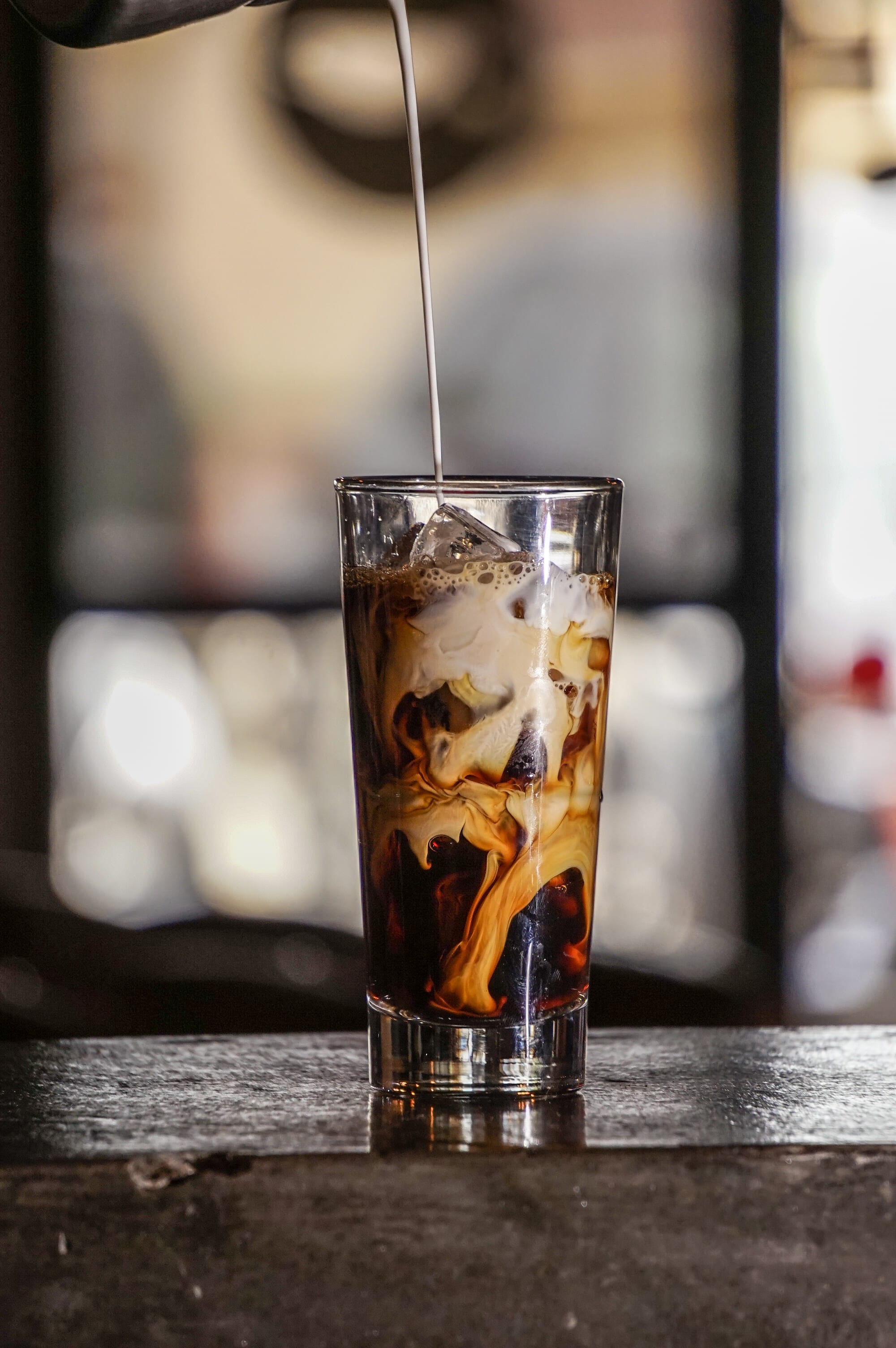 no people, cold temperature, milk, iced drink, blending, focus on foreground, cold brew, refreshment, coffee, coffeehouse, drinking glass, ice, glass, household equipment, Phone HD Wallpaper