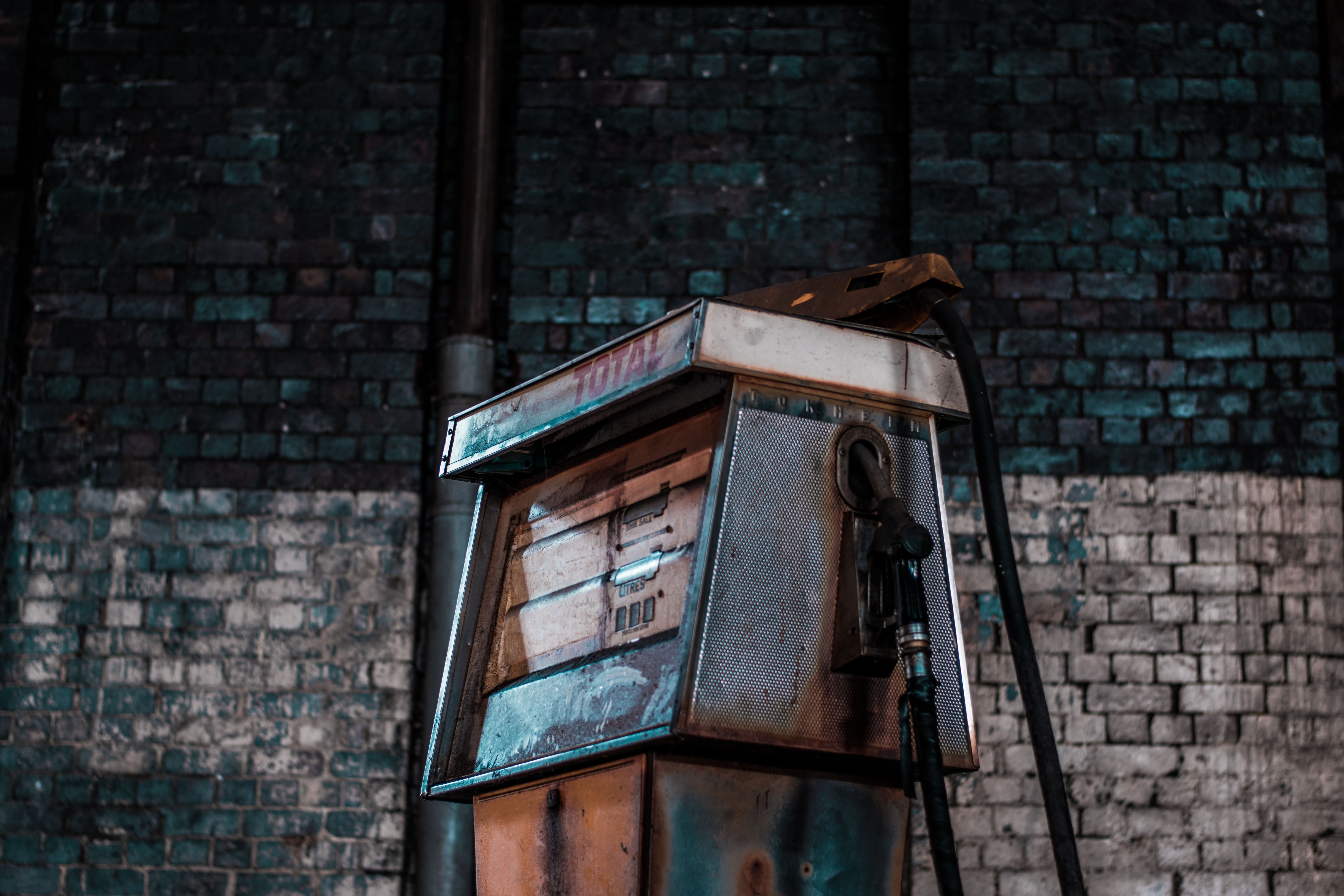 gray, brown, outdoors, petrol pump, bricked, pump, building exterior, petrol station, brick, obsolete, glass - material, wall - building feature, gasoline, HD Wallpaper