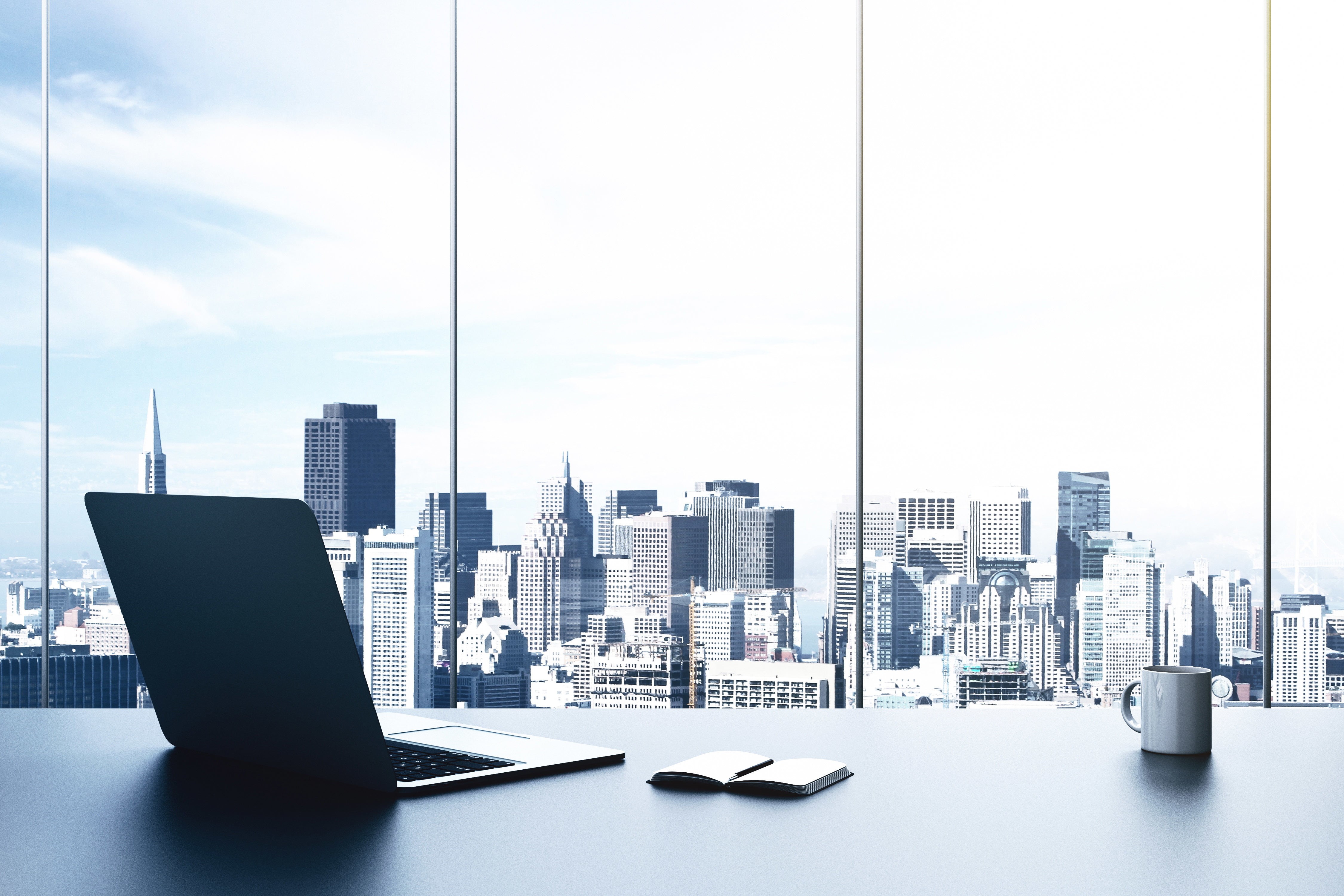 modern, technology, success, notebook, building exterior, pC, travel, blur, computer Monitor, financial district, 4K, skyscrapers, finance, urban Skyline, HD Wallpaper