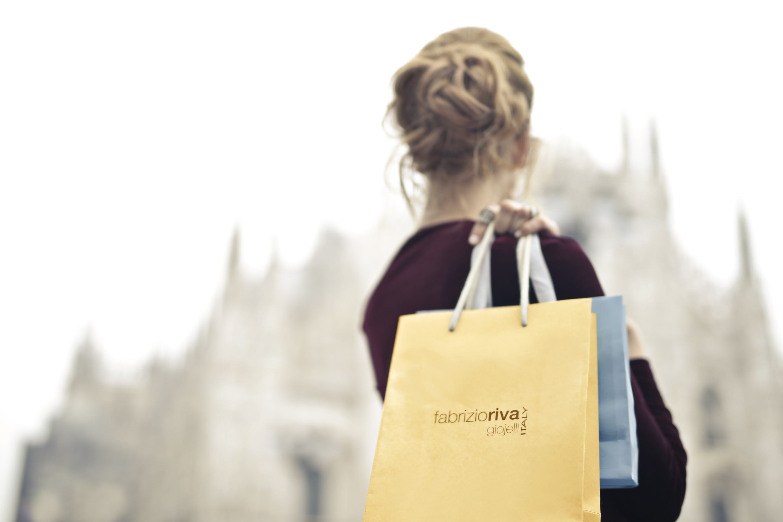 ring, blond, shopping bag, dress, city, women, jewelry, hand, red, consumerism, bags, woman, velvet, people, street, retail, shoulder, young, adult, white, HD Wallpaper