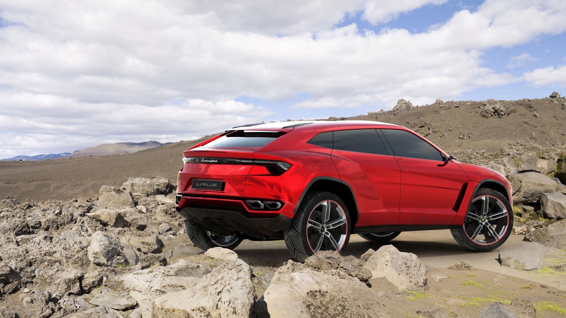 remote, car, off-road vehicle, stationary, outdoors, Lamborghini Urus, sports utility vehicle, truck, cab, cloud - sky, red, mode of transportation, land vehicle, HD Wallpaper
