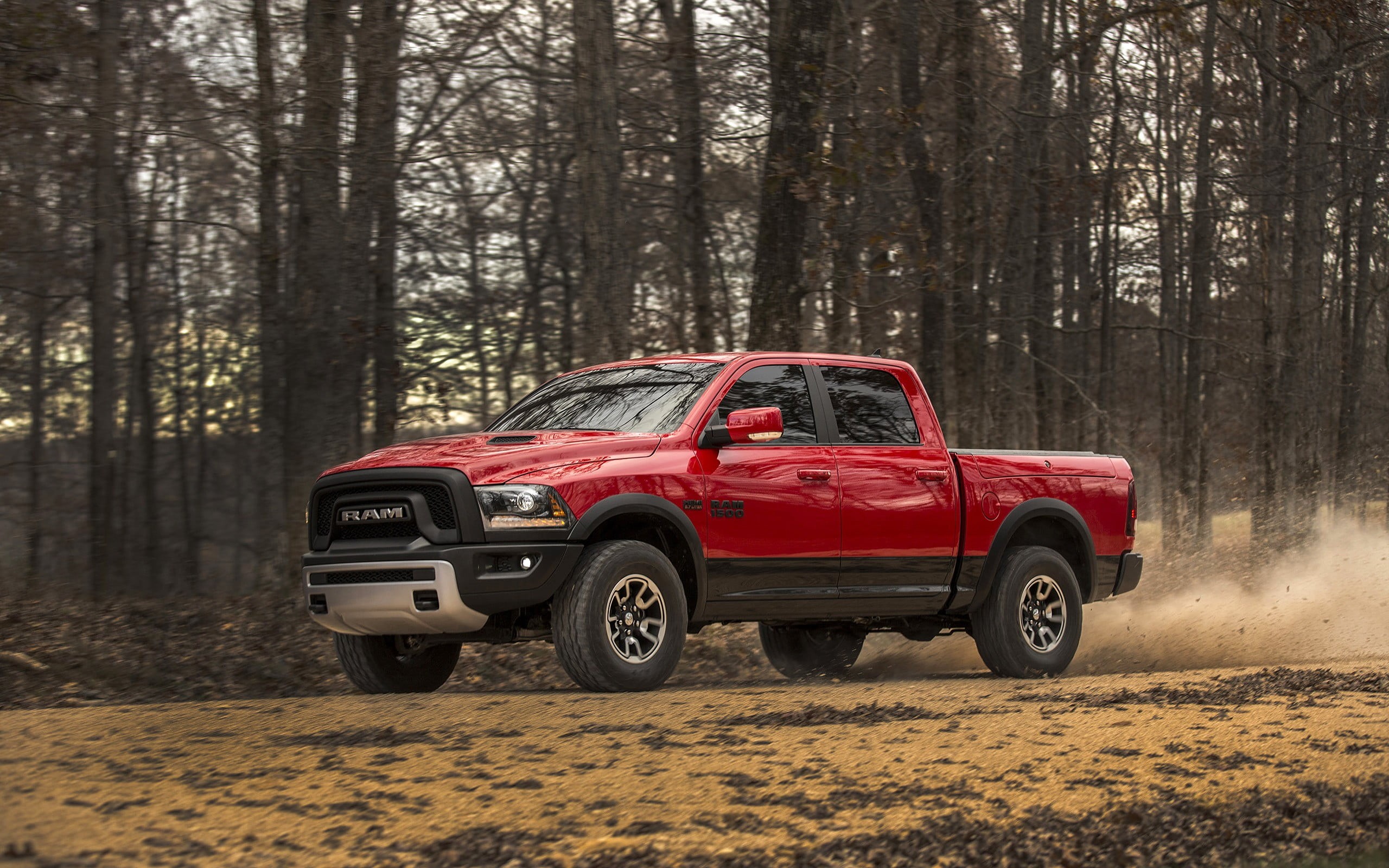 sports utility vehicle, dirt road, red, Dodge RAM, transportation, plant, nature, pickup, tree, pickup trucks, forest, travel, woodland, no people, truck, HD Wallpaper
